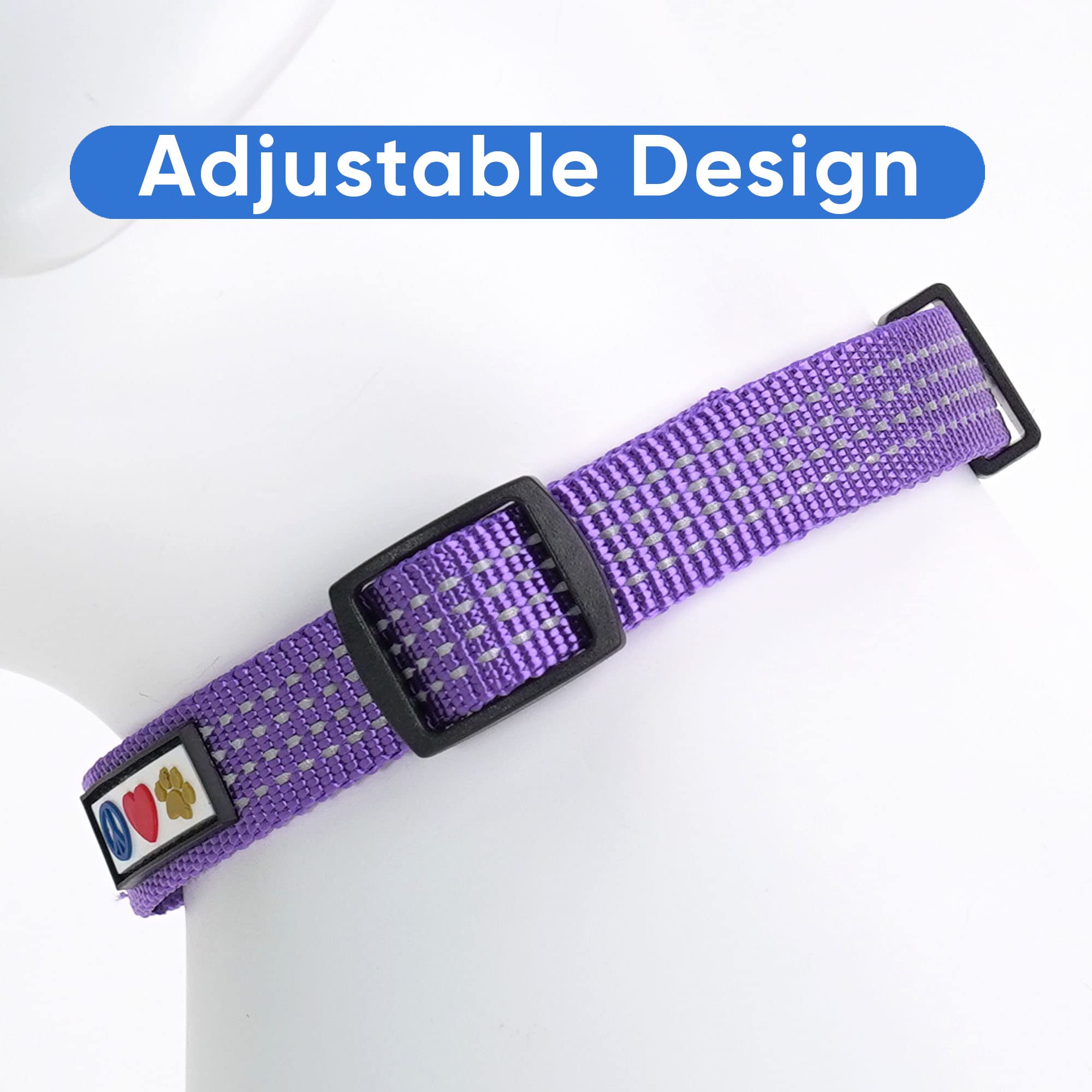 Pawtitas Reflective Dog Collar - Adjustable For Medium Dogs And Puppies - Purple