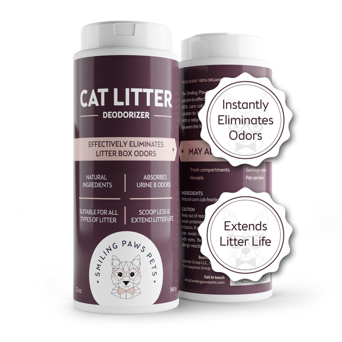 Smiling Paws Pets Organic Cat Litter Deodorizer - Kitty Litter Deodorizer, Box Scent Remover, And Moisture Absorber - Keeps Litt