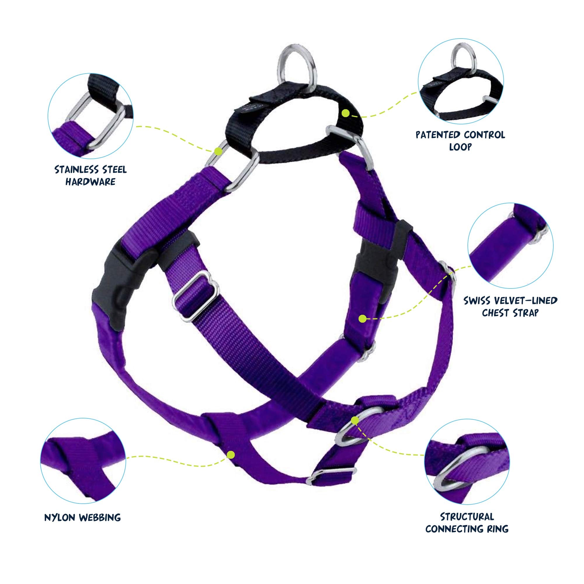 2 Hounds Design Freedom No Pull Dog Harness, Adjustable Harness And Leash Set, Easy Walking & Comfortable Control, Fits Small, Medium & Large Dogs, Solid Colors, Made In Usa, 5/8' Sm, Purple