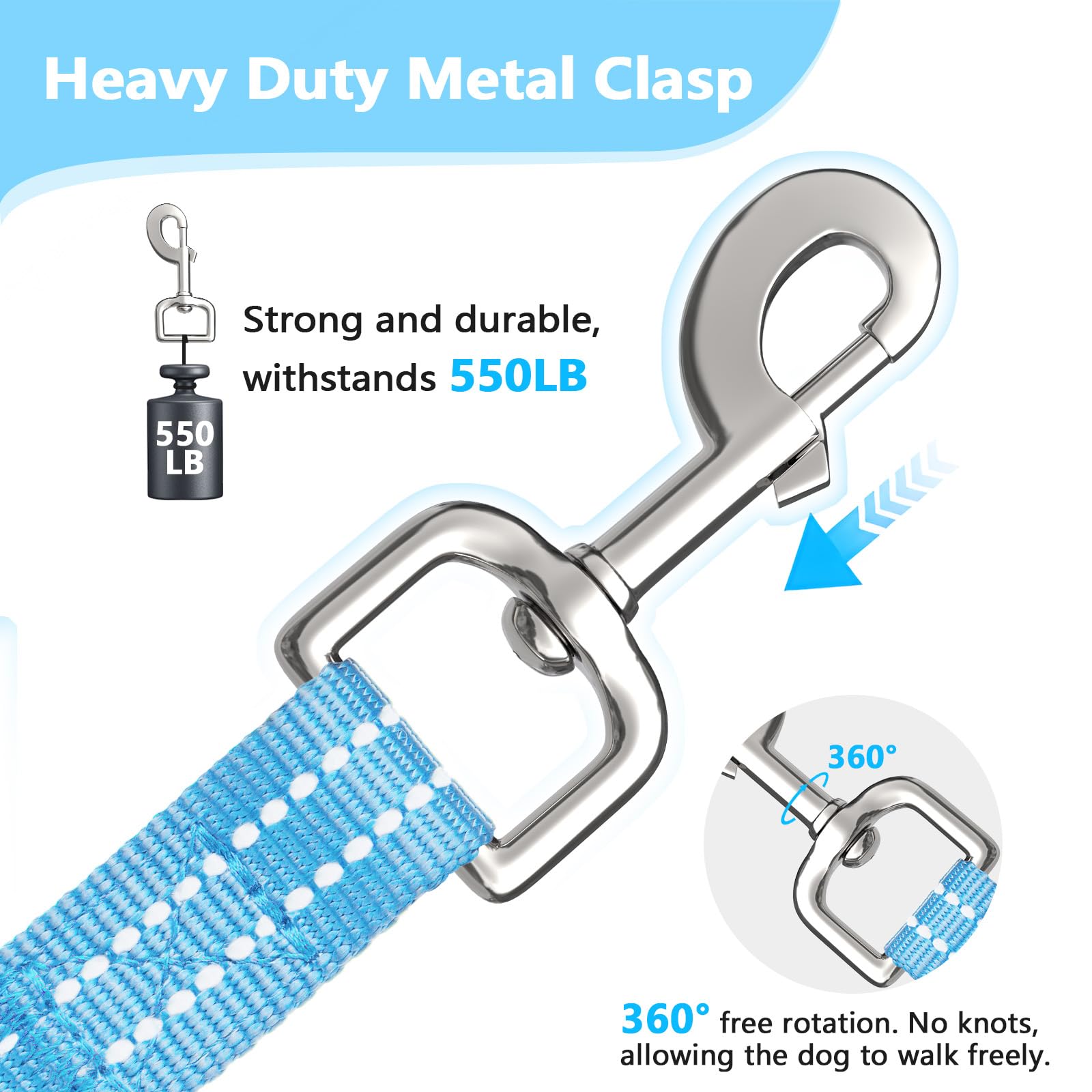 Xiaz 10 Feet Dog Training Leash, Nylon, Blue, Reflective, Padded Handle, 550 Lbs Bearing, Lightweight Suitable For Small, Medium