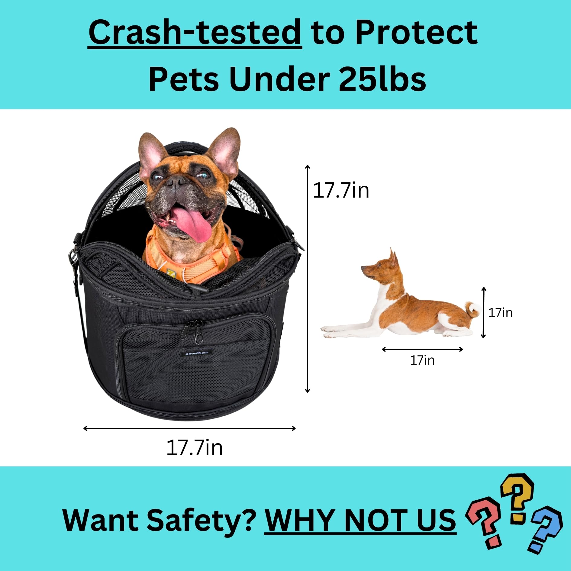 Crash-Tested Dog Car Seats for Small Dogs Under 25 lbs | 3-in-1 Small Dog Car Seat, Enclosed Cat Bed, Portable Pet Carrier | 5-S