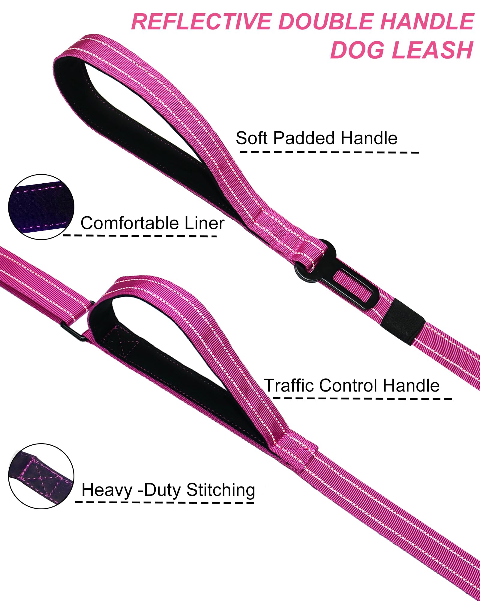 Aubell Double Handle Tactical Dog Leash Heavy Duty For Small And Medium Large Dogs,Reflective Adjustable Nylon Leash That Pull W