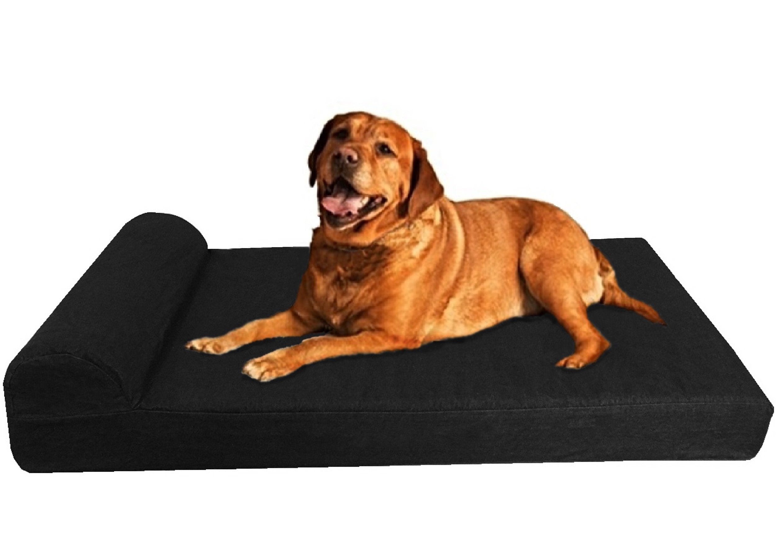Dogbed4Less Premium Headrest Orthopedic Gel Memory Foam Dog Bed For Extra Large Dogs, Waterproof Lining And Washable Black Canvas Cover, Jumbo 55'X47'