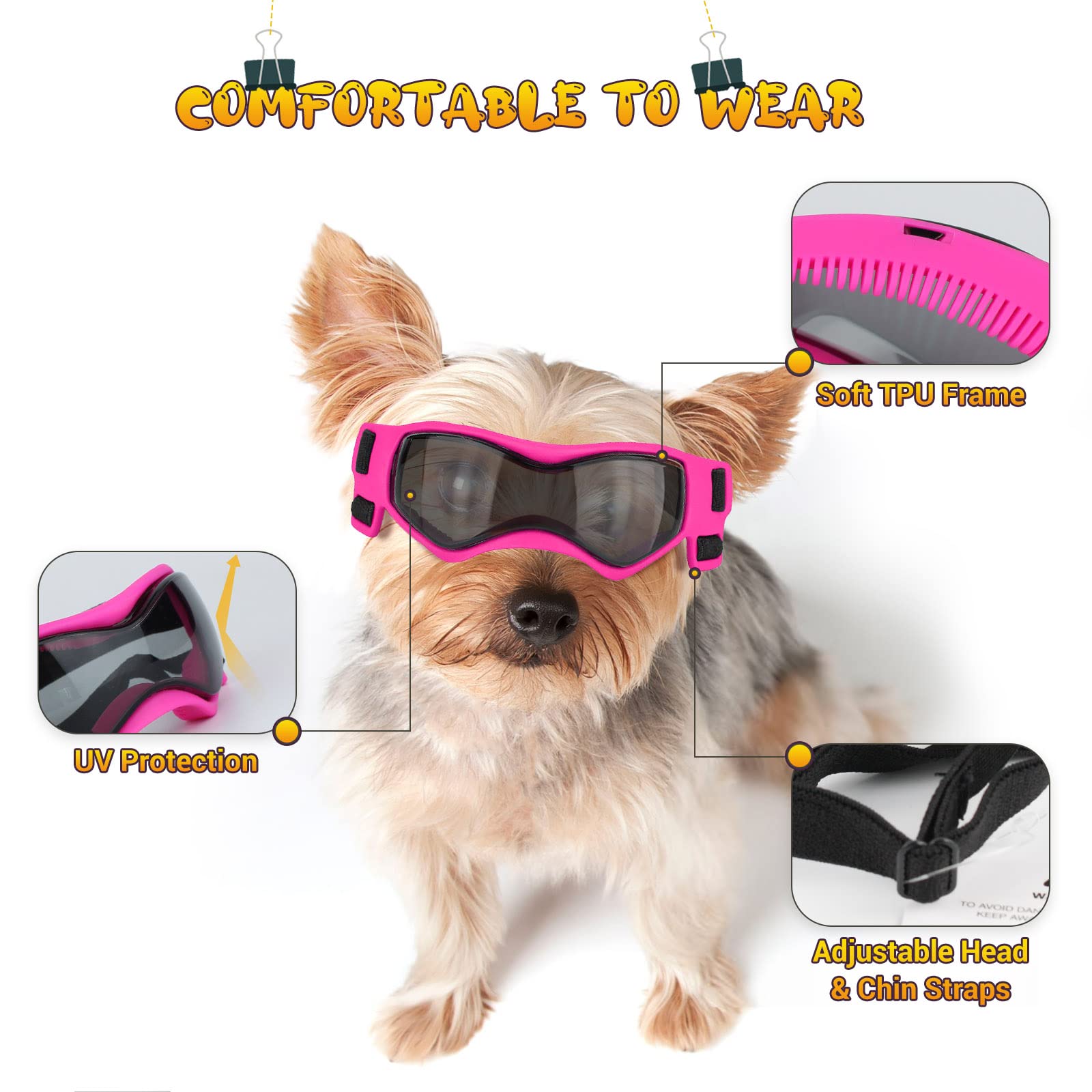 Petleso Dog Goggles Small Breed, Dog Sunglasses For Small Breed Uv Protection Eyewear For Small Dog Outdoor Riding Driving, Small Pink