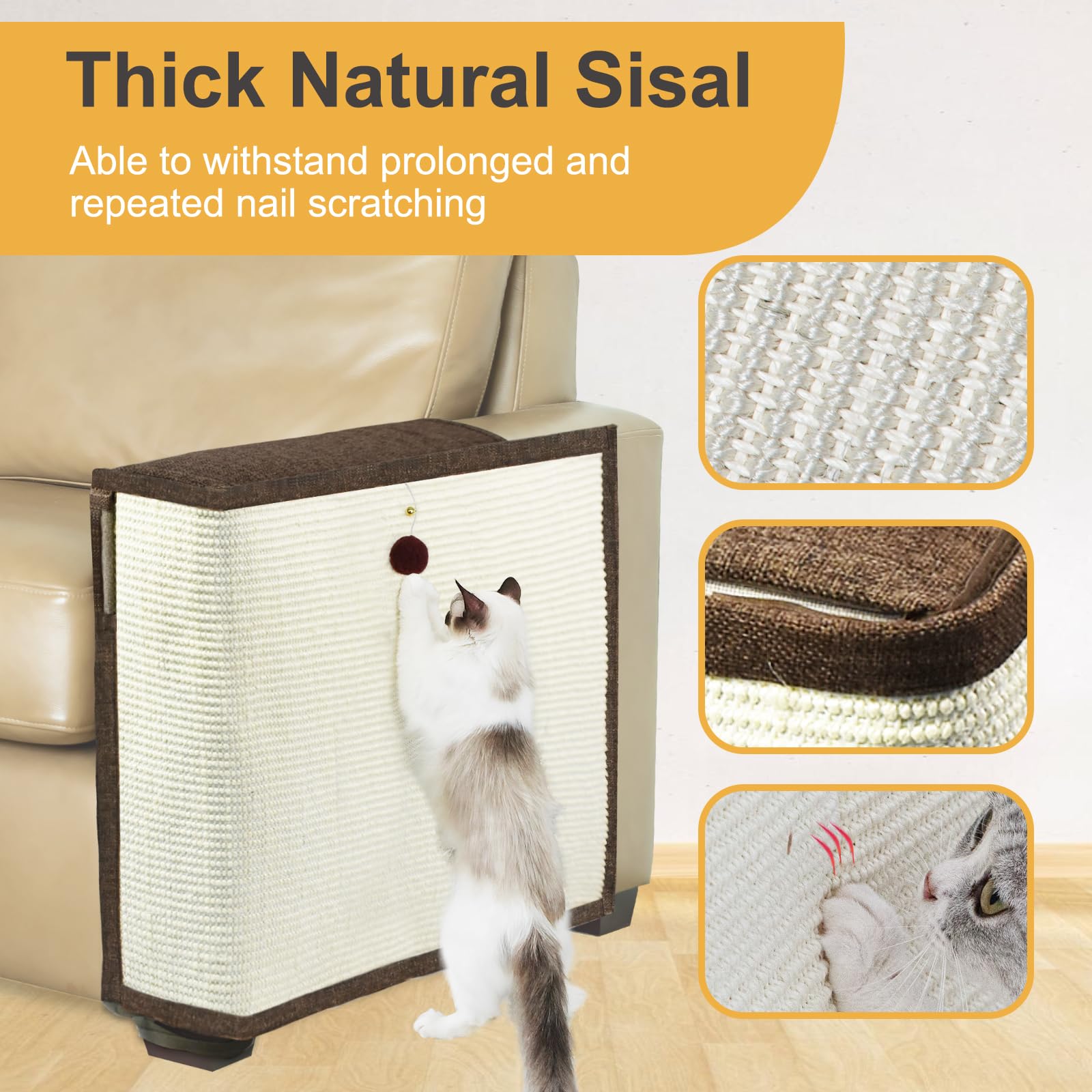 Upgraded Cat Scratch Furniture Protector,Cat Scratch Sofa Arm Sheild With 27.6L*19.6W Natural Sisal For Protecting Couch Sofa Ch