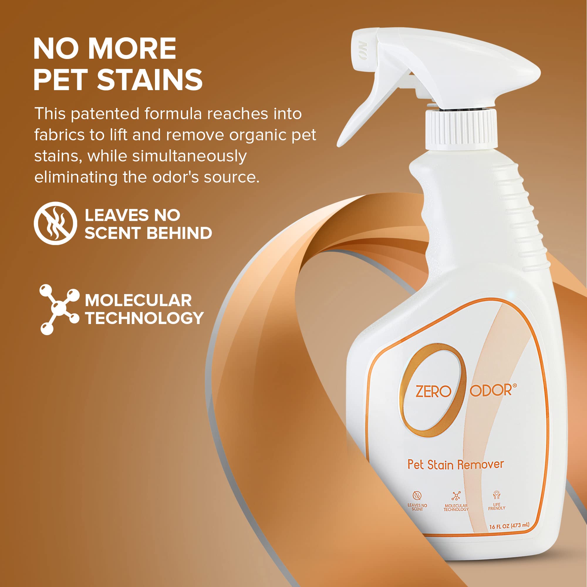 Zero Odor - Pet Stain Remover & Odor Eliminator - Permanently Remove Stain & Odor With Patented Technology Best For Carpet, Furniture, Floors, Pet Bed– Look And Smell Great, 16Oz (Over 400 Sprays)