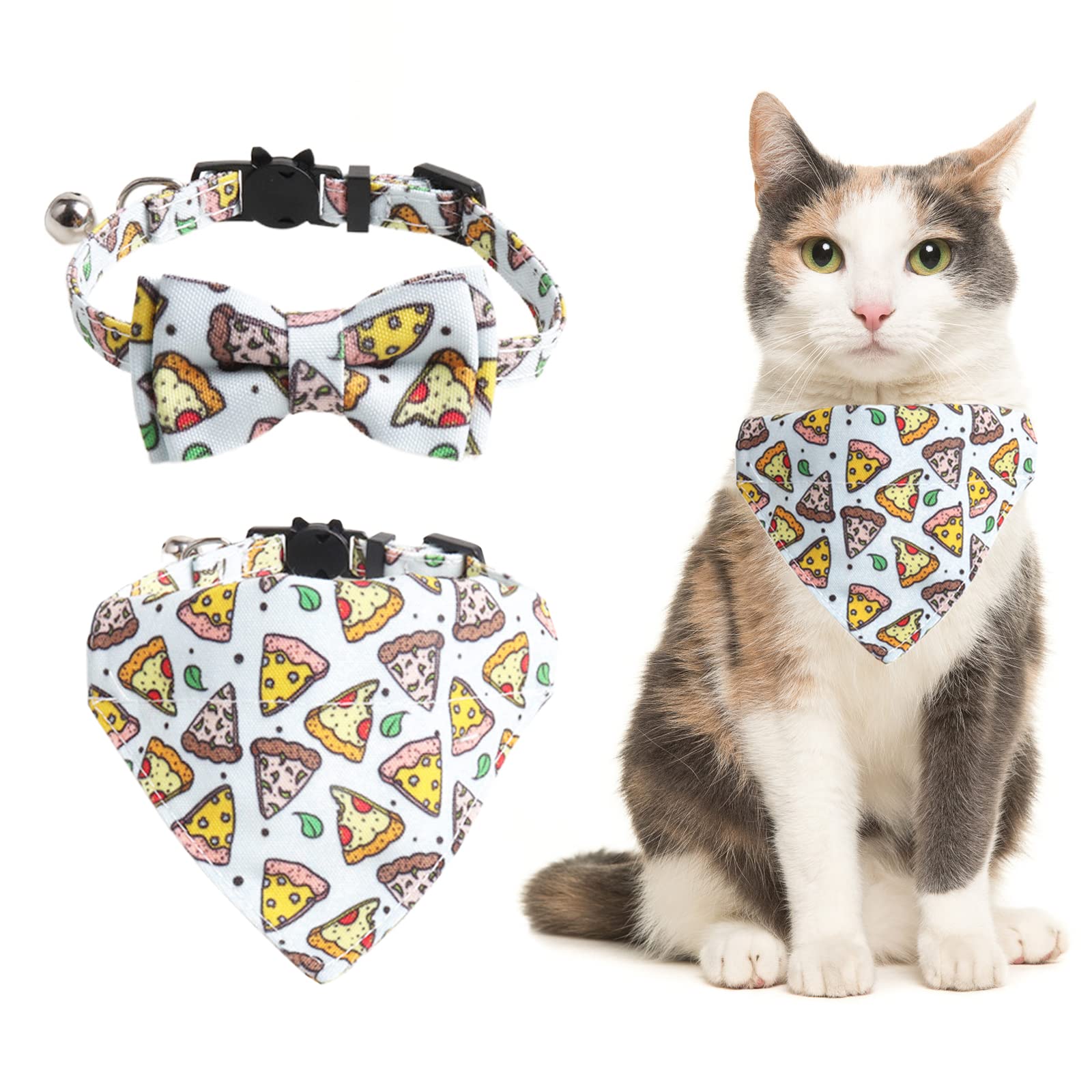 Hacraho Bow Tie Cat Collar Bandana, 2 Pieces Cat Collar Breakaway With Cute Bow Tie And Bell Adjustable Kitten Collar With Remov