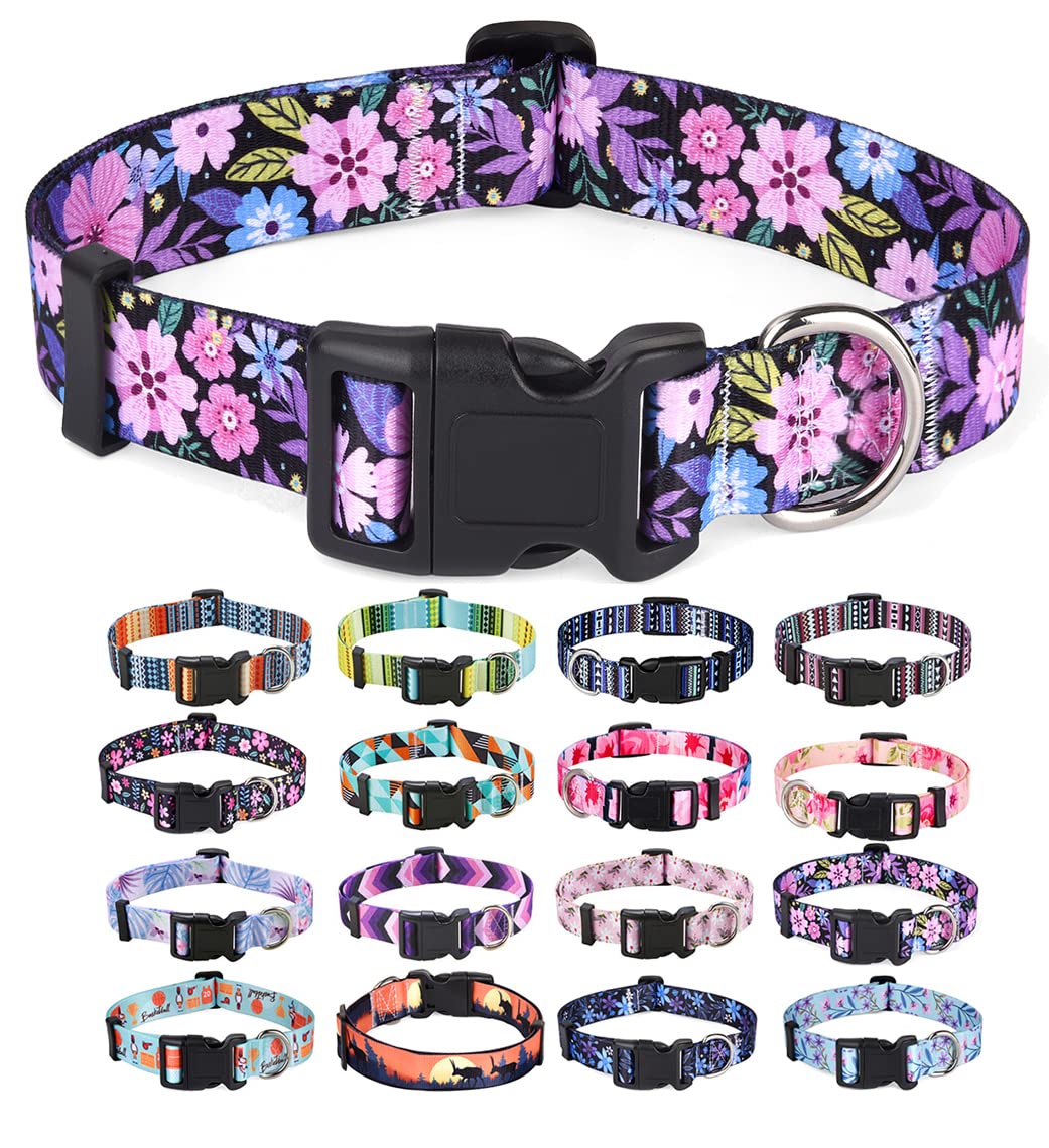 Mihqy Dog Collar With Bohemia Floral Tribal Geometric Patterns - Soft Ethnic Style Collar Adjustable For Small Medium Large Dogs(Floral Pink,L)