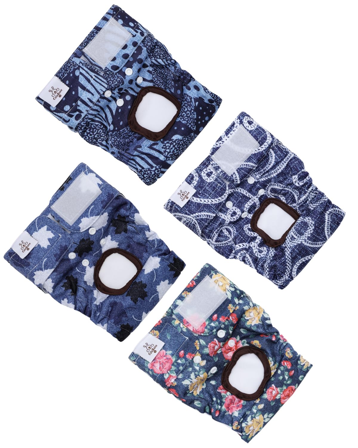 Cutebone Washable Female Dog Diapers 4 Pack Reusable Doggie Heat Diapers For Period Fmg05L