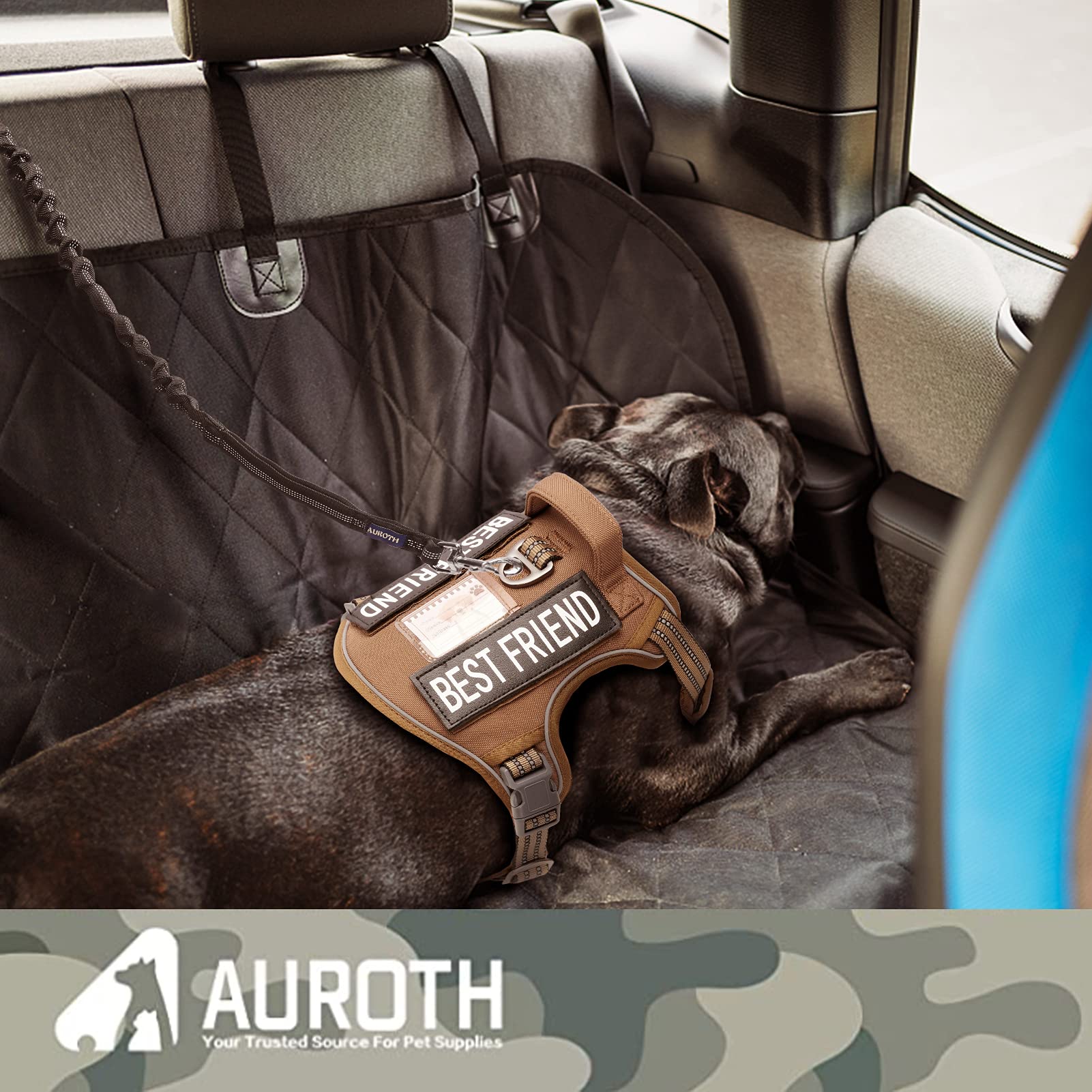 Auroth Heavy Duty Bungee Dog Leash For Shock Absorption - 6Ft Black Training Leash With 2 Padded Handles For Medium Large Breed