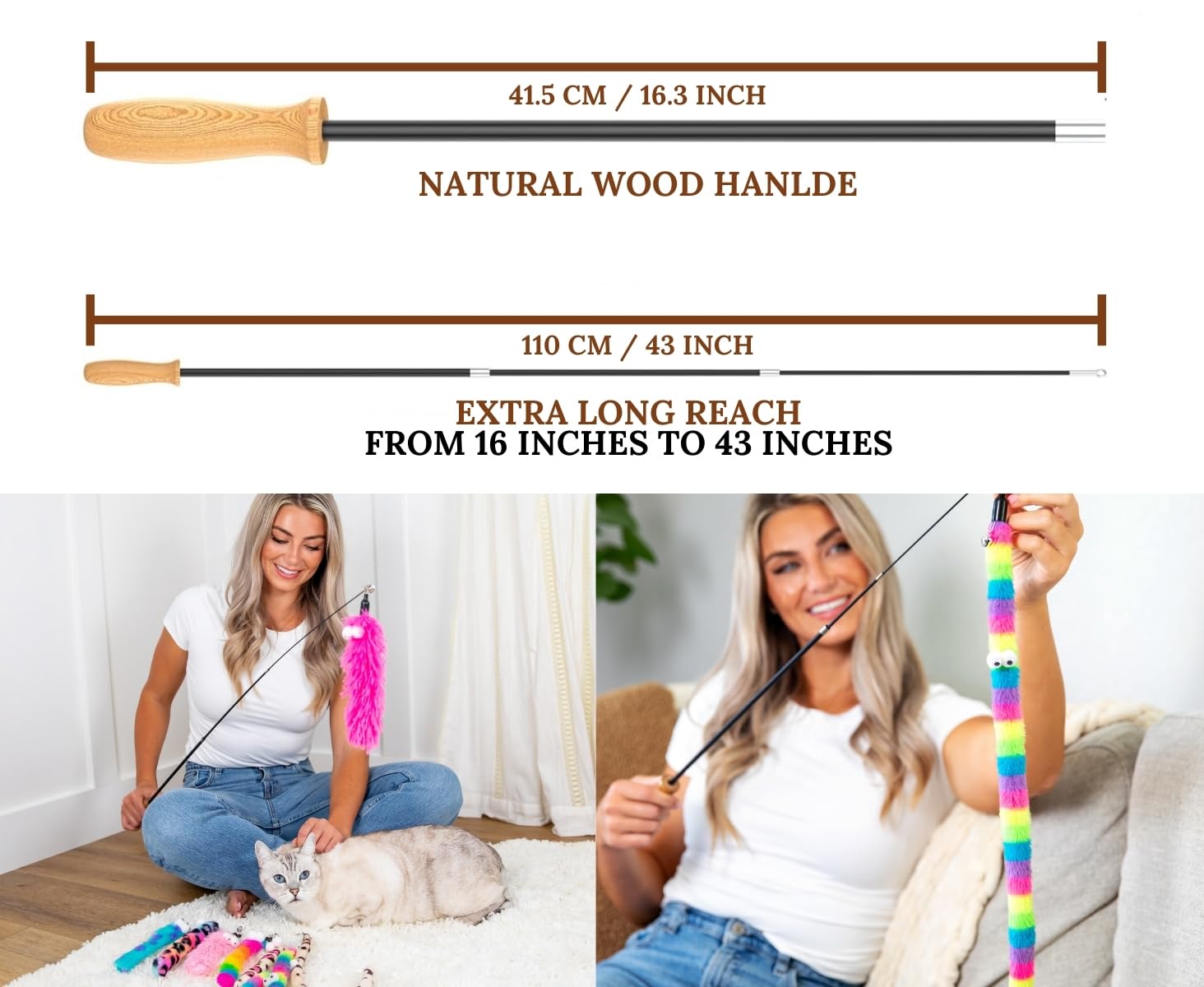 Gadgetsology Cat Toys Set Cat Toy Wand Fishing Pole Retractable Teaser & Fuzzy Worm Interactive Kitten Toys Wand Attachments