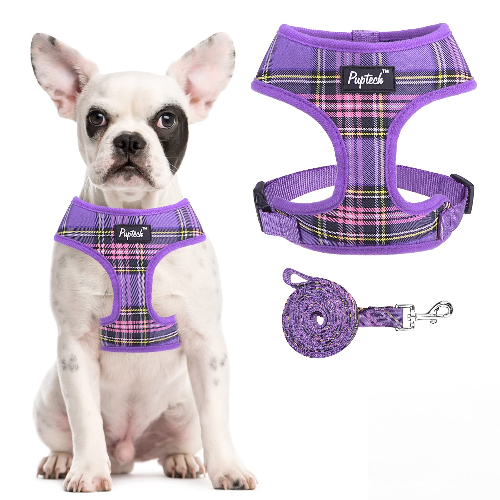Pupteck Soft Mesh Dog Harness And Leash Set Pet Puppy Cat Comfort Padded Vest No Pull Harnesses, Purple, S