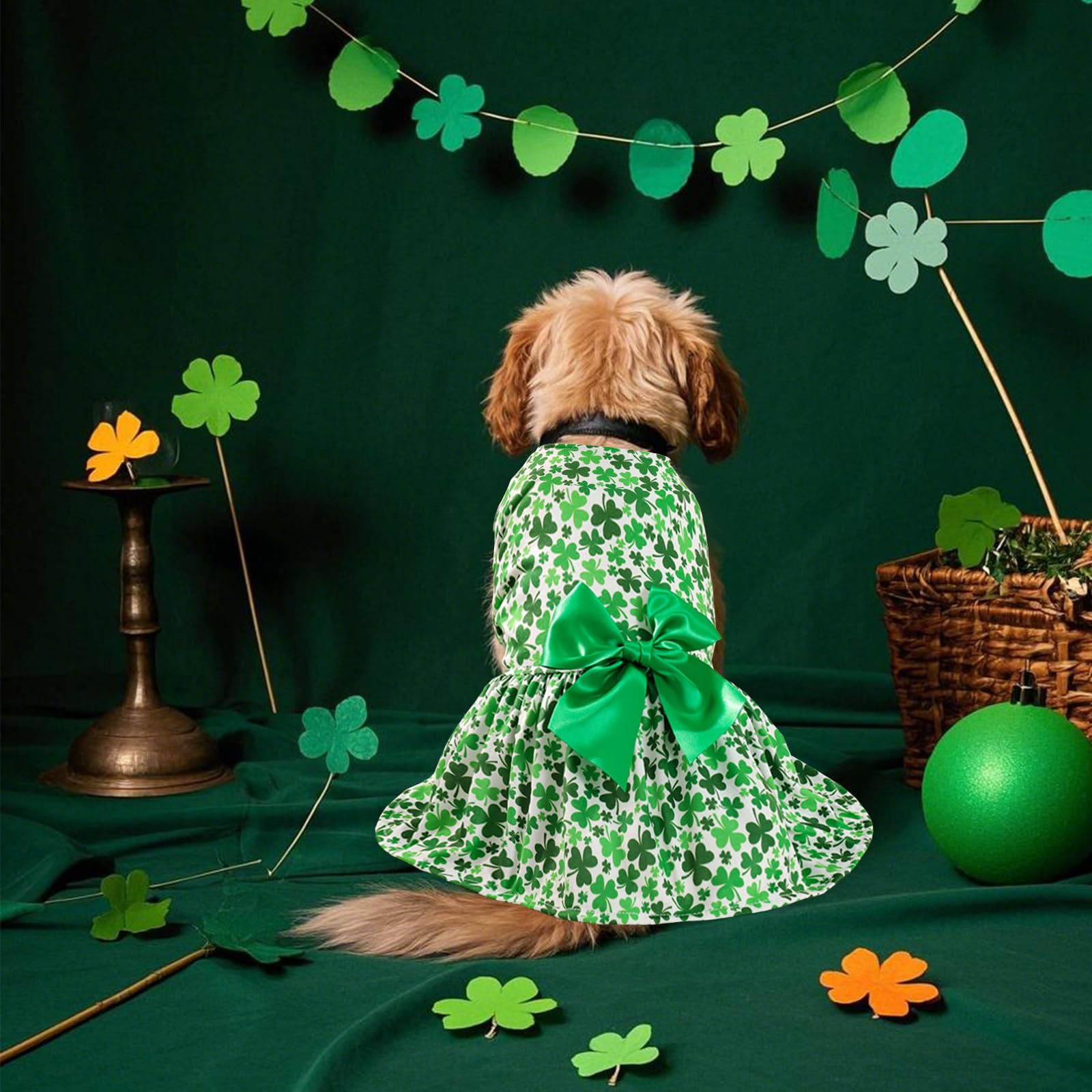 Habbiful Dog St Patricks Day Outfit, Puppy Dog St.Patrick'S Day Clothes Shamrock Dog Skirt Green Dog Dress Spring Summer Pet Dog