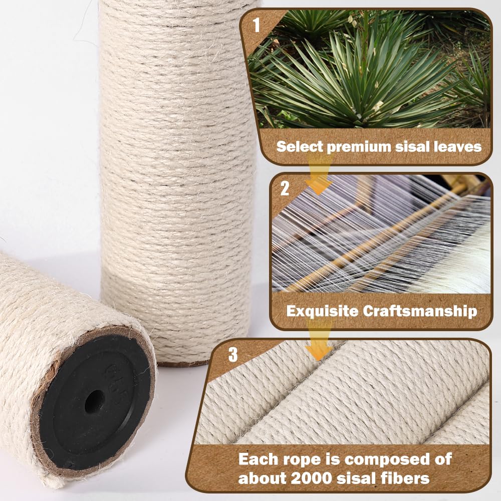 Ospnieek 4 Pcs M8 Cat Scratching Post Replacement, 15.7 7.9' Natural Sisal Rope Kitten Tree Scratcher Refill With Screws, Diy H