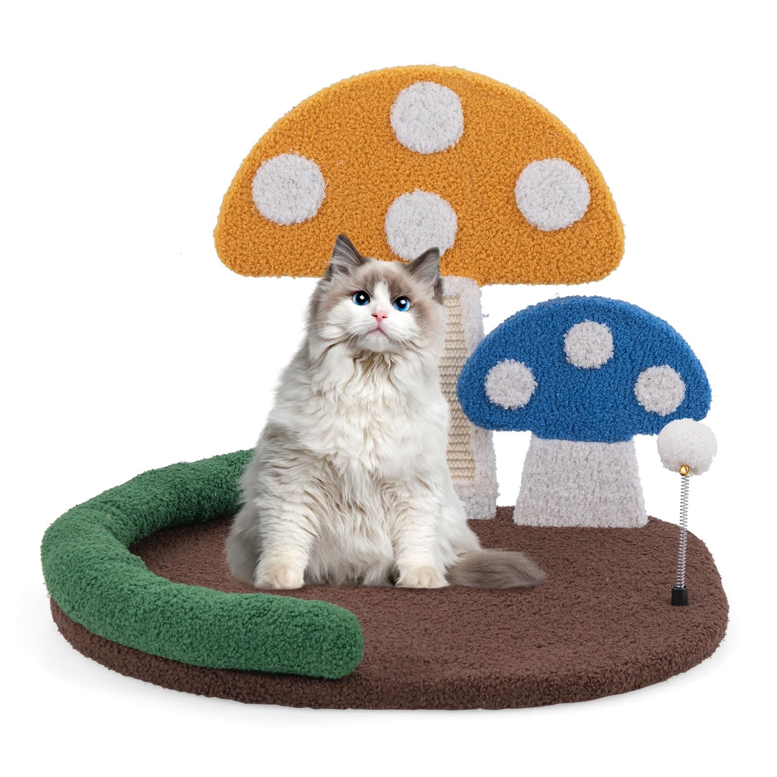Tangkula Mushroom Cat Bed, Cat Claw Scratcher With Wide Large Platform, Sisal Scratching Panel, Spring Ball, Pp Cotton Padded He