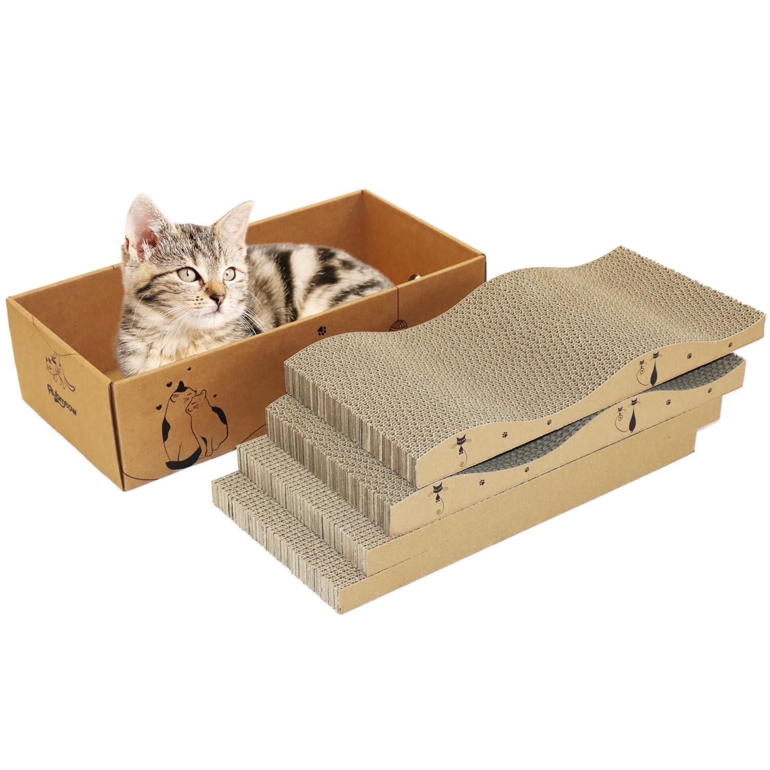 Rubmeow Cardboard Cat Scratcher Pad Scratch Box,4Pcs Scratching Pads For Indoor Cats,Reversible Durable With Catnip