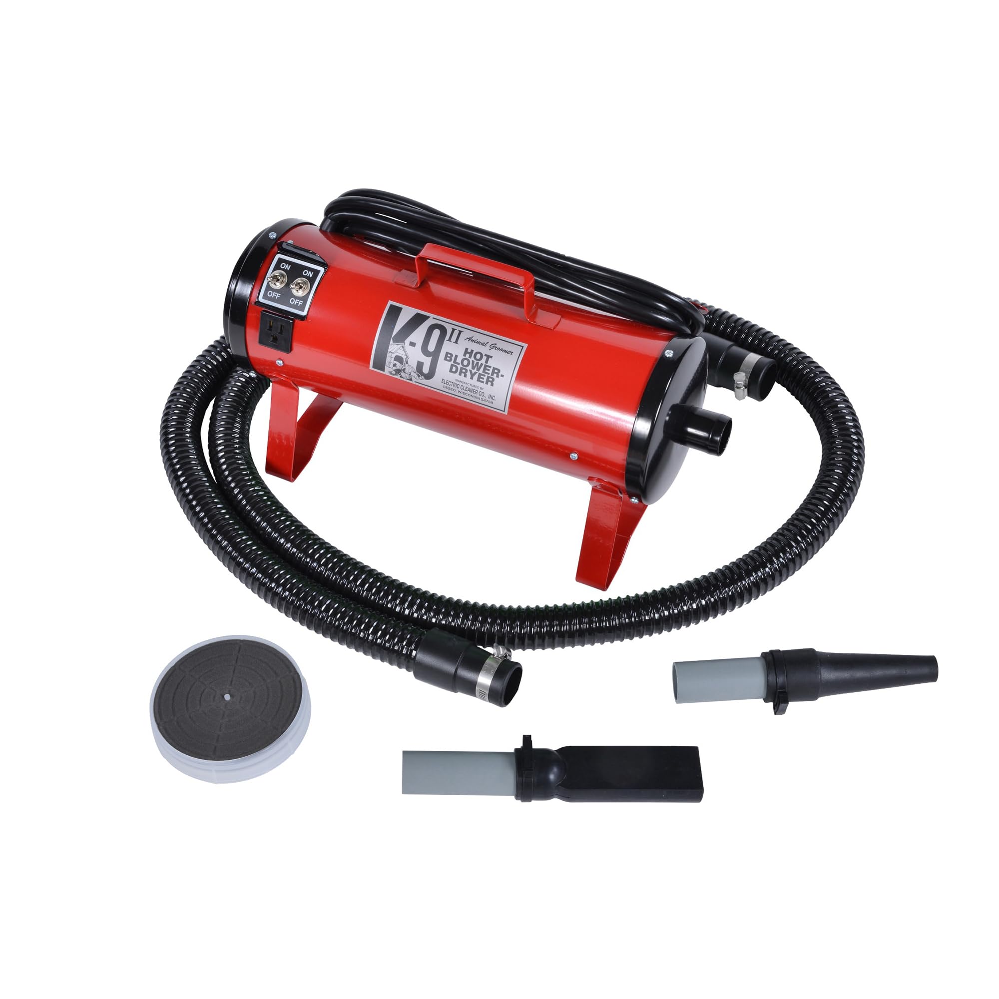 Electric Cleaner Company K9 Ii Dog Blow Dryer - High Power Grooming Dryer, Heavy Duty, 10' Hose, Deshedding, Red