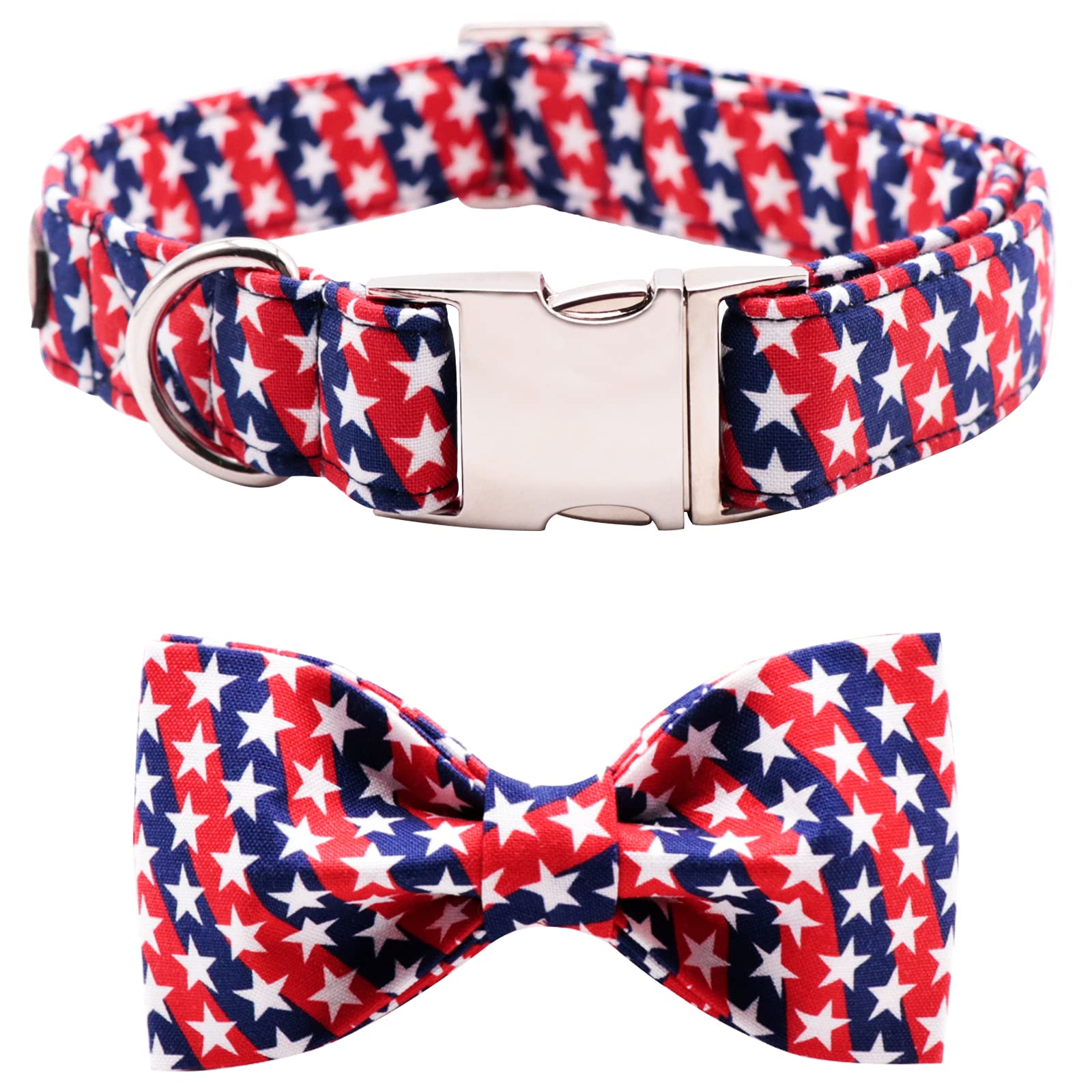 Lionet Paws Patriotic Dog Collar With Bowtie, 4Th Of July, Soft And Comfortable, Adjustable Collar For Medium Dogs, Neck 13.5-22 Inches