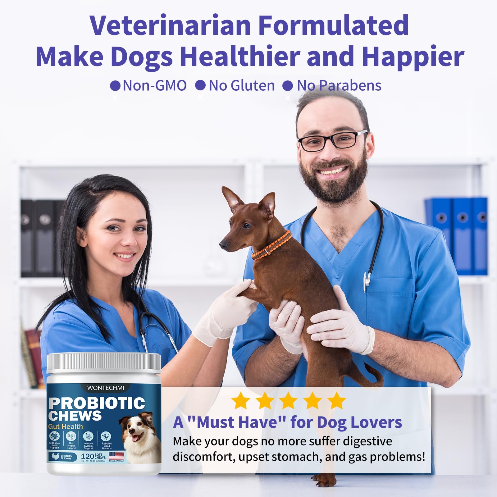 WONTECHMI Probiotics for Dogs, Improve Itchy Skin Itchy Ears, Gut Health, Yeast Balance, Allergies, Immunity, Dog Probiotics and