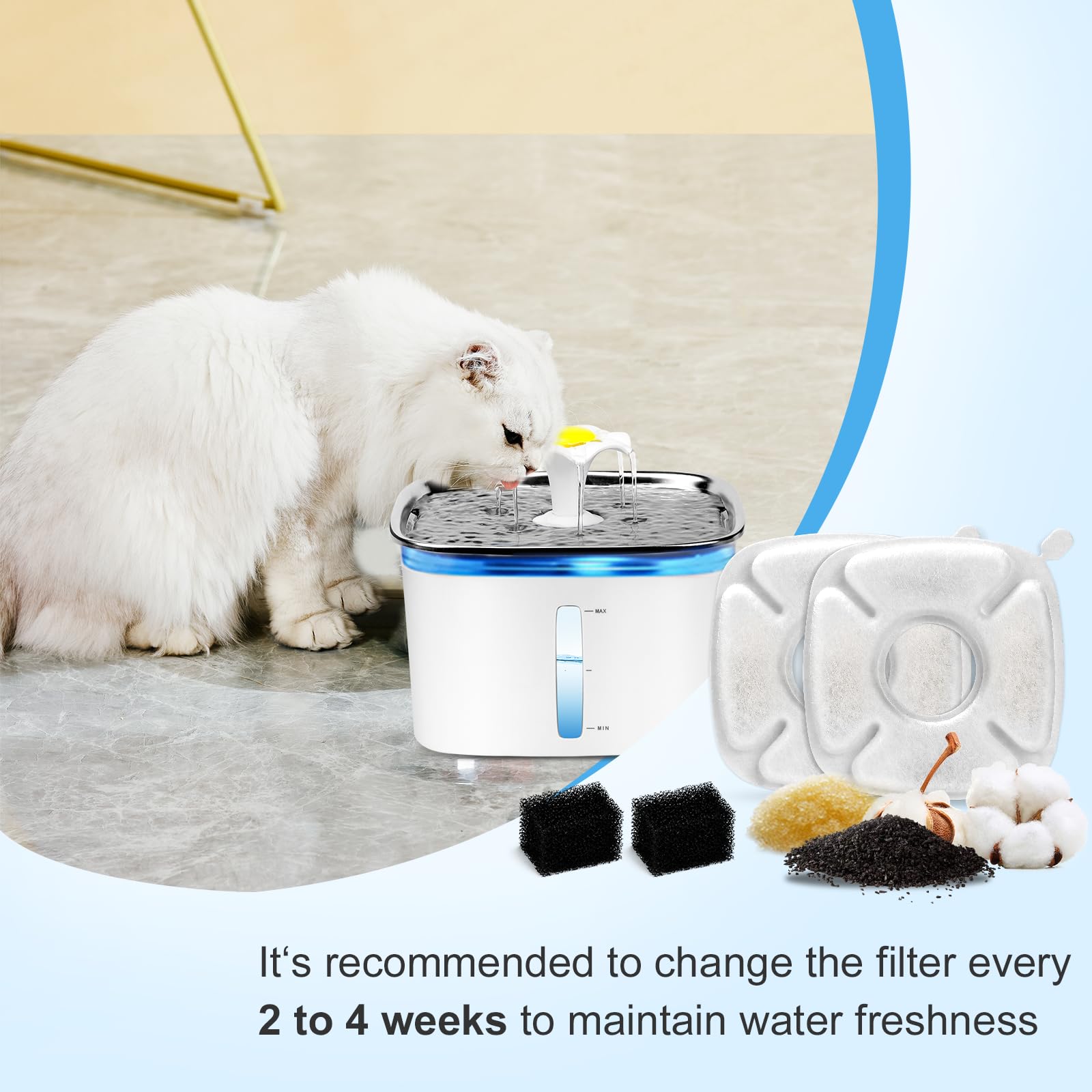 Carcent Cat Water Fountain Filters - 16 Pcs Replacement Filters & Sponges For 95Oz & 67Oz Fountain