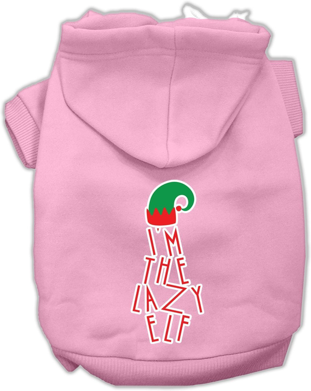 Christmas Pet Dog & Cat Hoodie Screen Printed, 'I'M The Lazy Elf' Light Pink Xs (0-3 Lbs.)