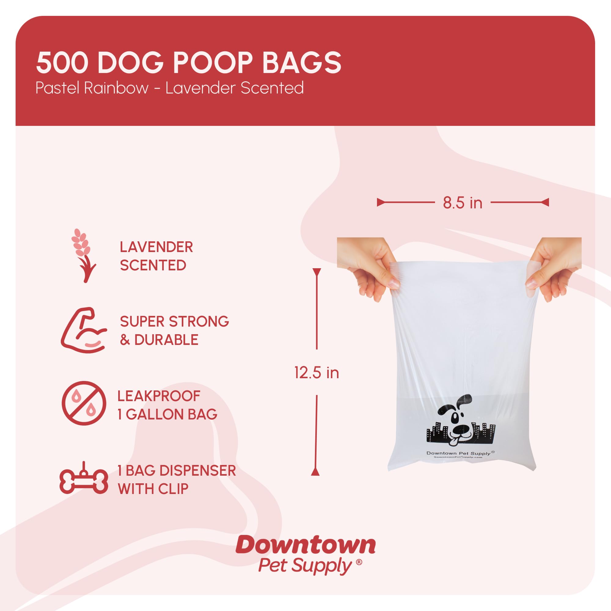 Downtown Pet Supply Scented Poop Bags For Dogs With Dispenser, 500 Count - Leak-Proof Dog Waste Bags And Bone-Shaped Dog Poop Ba