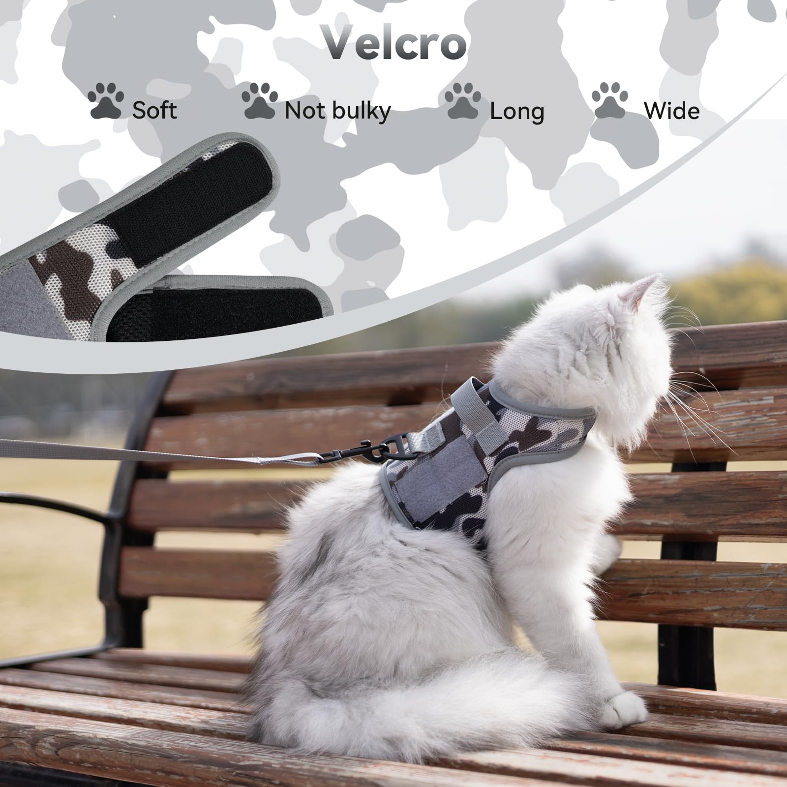 Tactical Cat Harness And Leash For Walking Escape Proof Breathable Mesh Fabric, City Camo, Medium, Adjustable Cat Walking Jacket