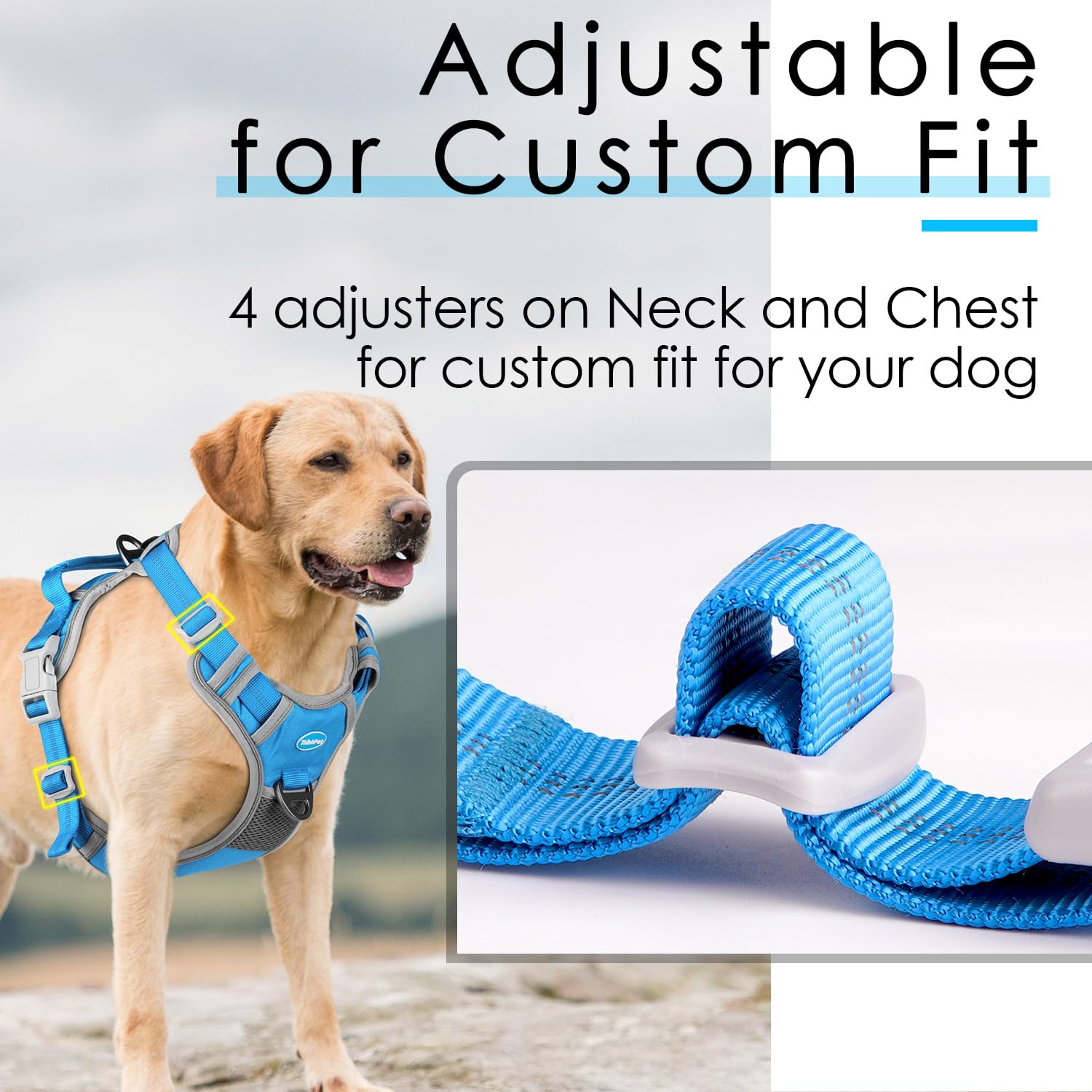 Thinkpet No Pull Harness Breathable Sport Harness With Handle-Dog Harnesses Reflective Adjustable For Medium Large Dogs,Back/Front Clip For Easy Control S Sky Blue