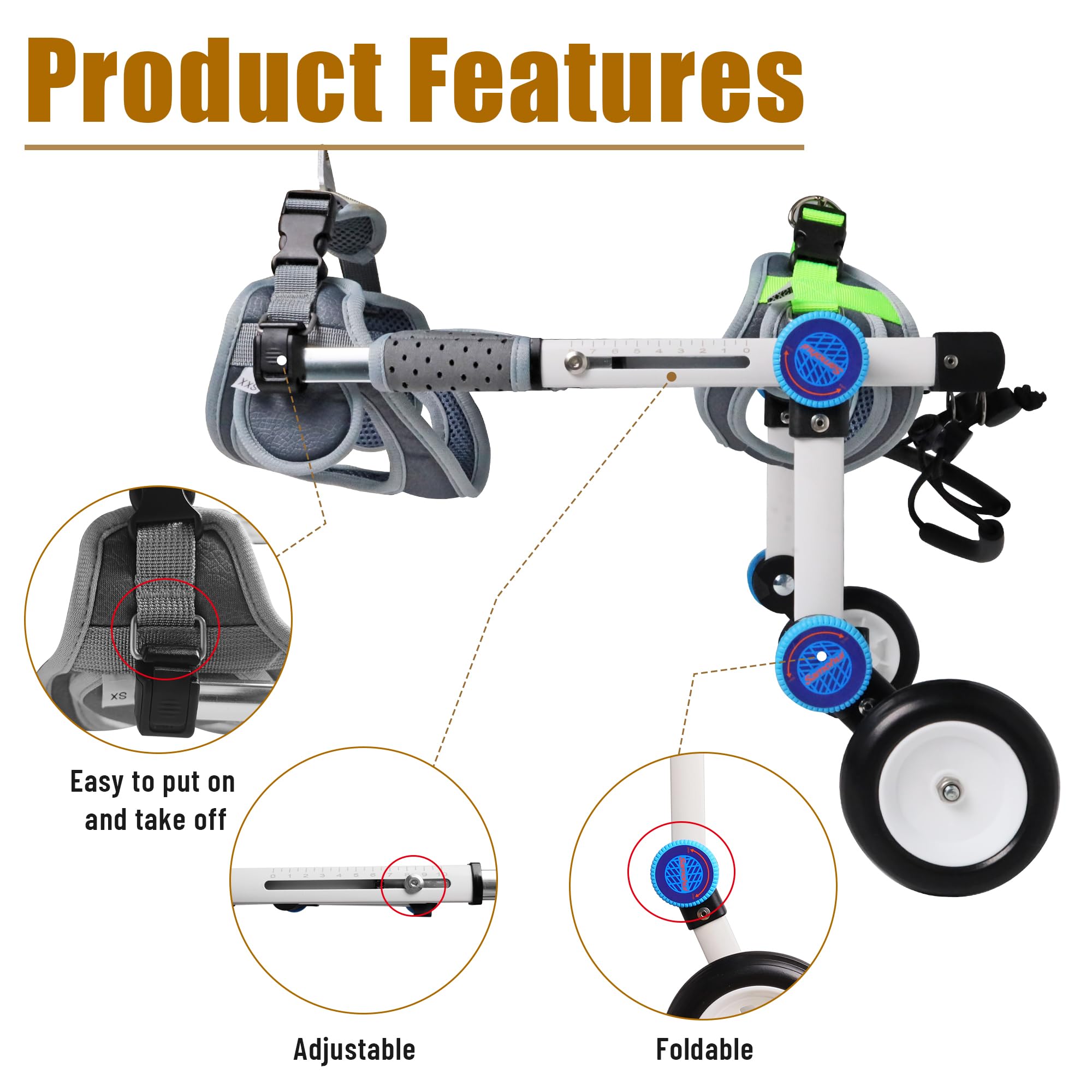 LetPetRun Dog Wheelchair, Adjustable Dog Wheelchair for Back Legs, Stable Dog Cart for Disabled Hind Legs, Help Small Pets with