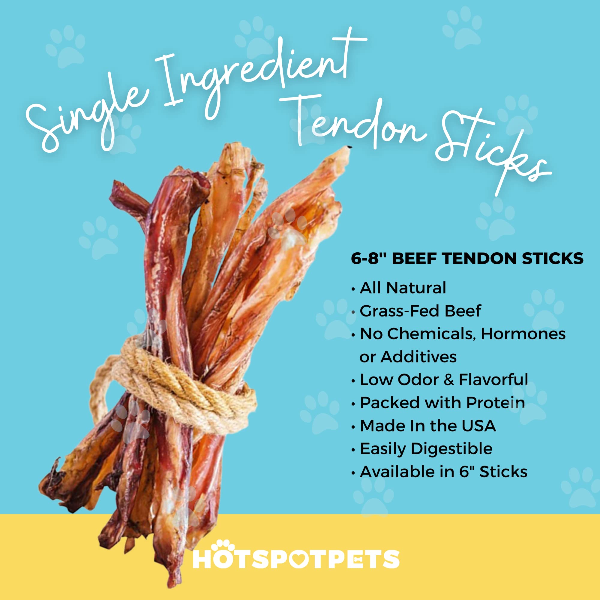 hotspot pets Beef Tendon Chews for Dogs (10 Pack) - 8 Inch All Natural, Free-Range, Grass-Fed Premium USDA Gambrol Beef Tendon S