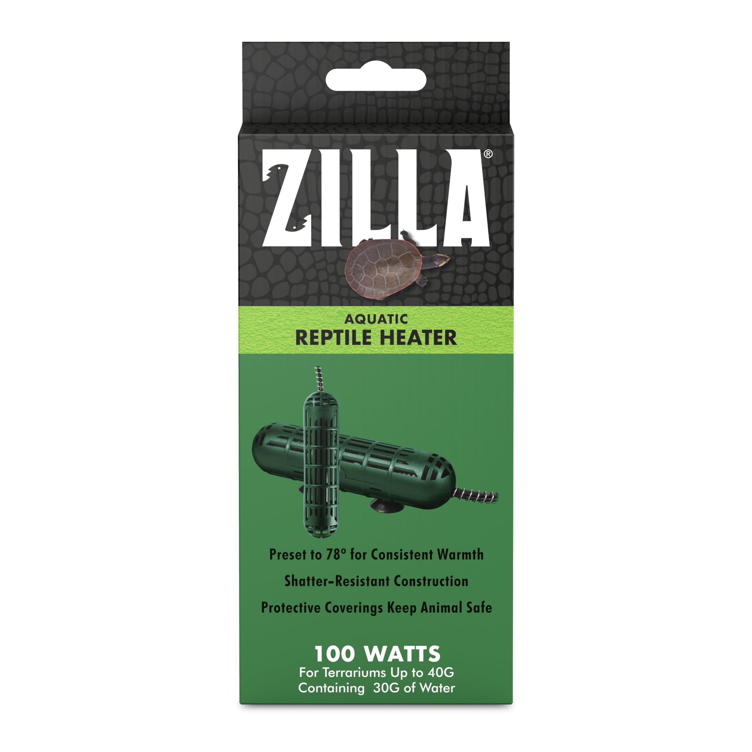 Zilla Aquatic Reptile Heater, Fully Submersible, Auto-Shut Off, For Terrariums Up To 40 Gallons