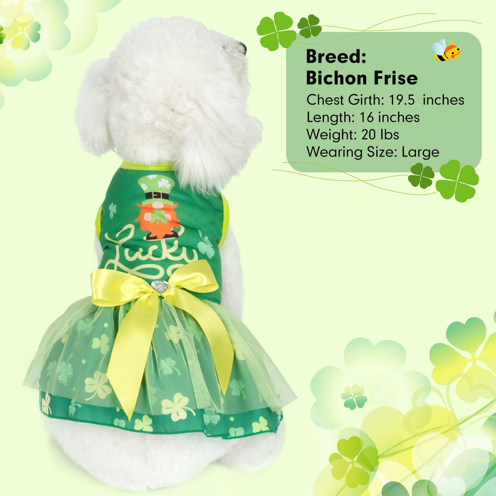 Cyeollo St. Patrick'S Day Dog Dress Lucky Shamrock Dog Tulle Skirt With Bowtie Holiday Dog Dresses For Medium Large Dogs Pet App