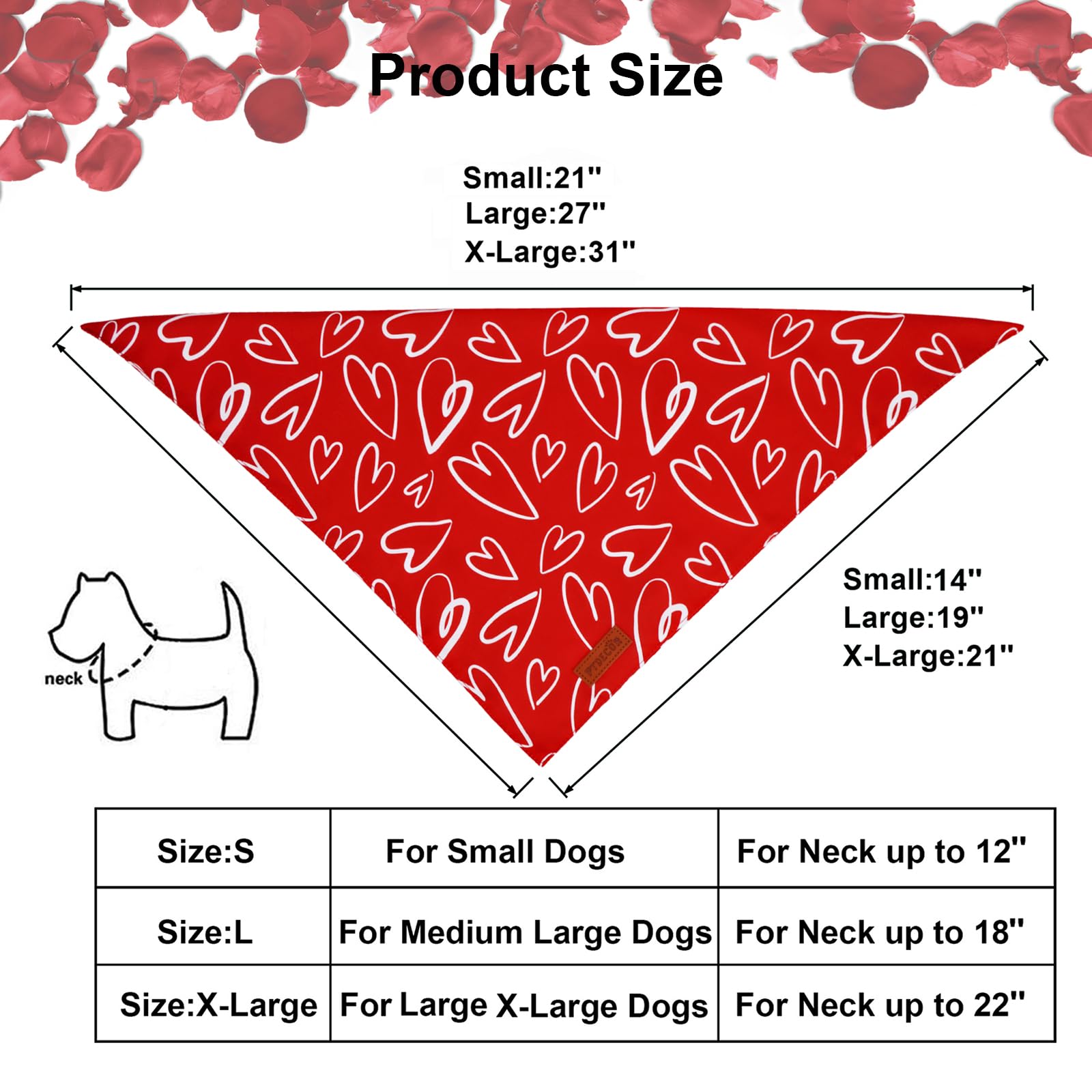 Ptdecor Valentine Dog Bandana, Reversible Holiday Dog Scarf, Multi Size, Heart Valentine Bandanas For Large X-Large Dogs Pets (X