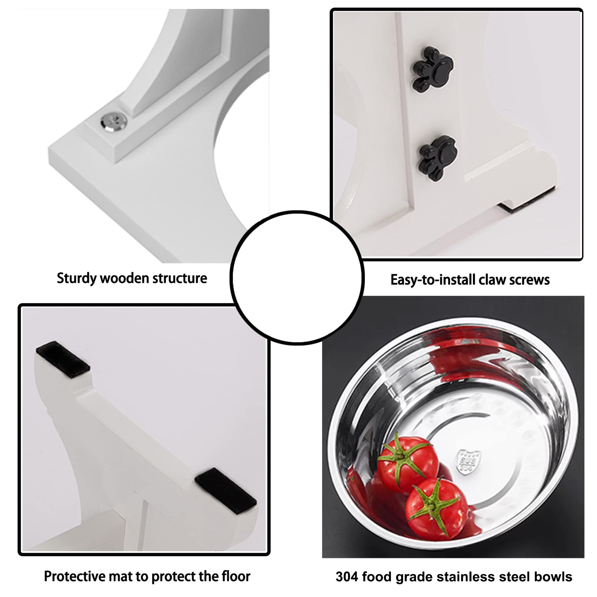 Piskyet Elevated Dog Bowls,Farmhouse Dog Bowls Stand, Raised Dog Bowl with 2 Stainless Steel Wooden Dog Bowls,3.5Cups 8.6'' H_30