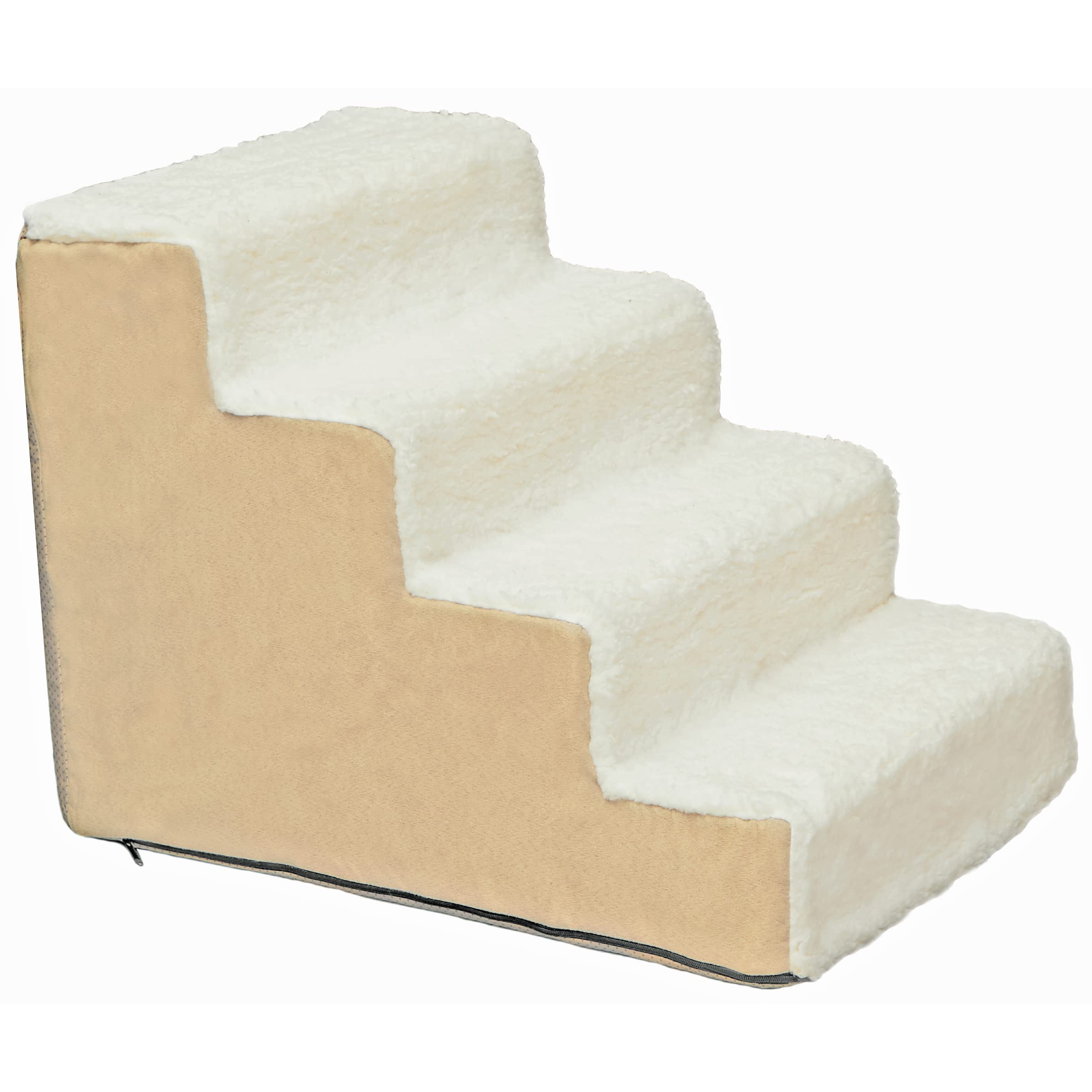Precious Tails 4-Step High Density Sherpa Foam Pet Stairs for Small Dogs - Cat and Dog Steps for Bed and Sofa