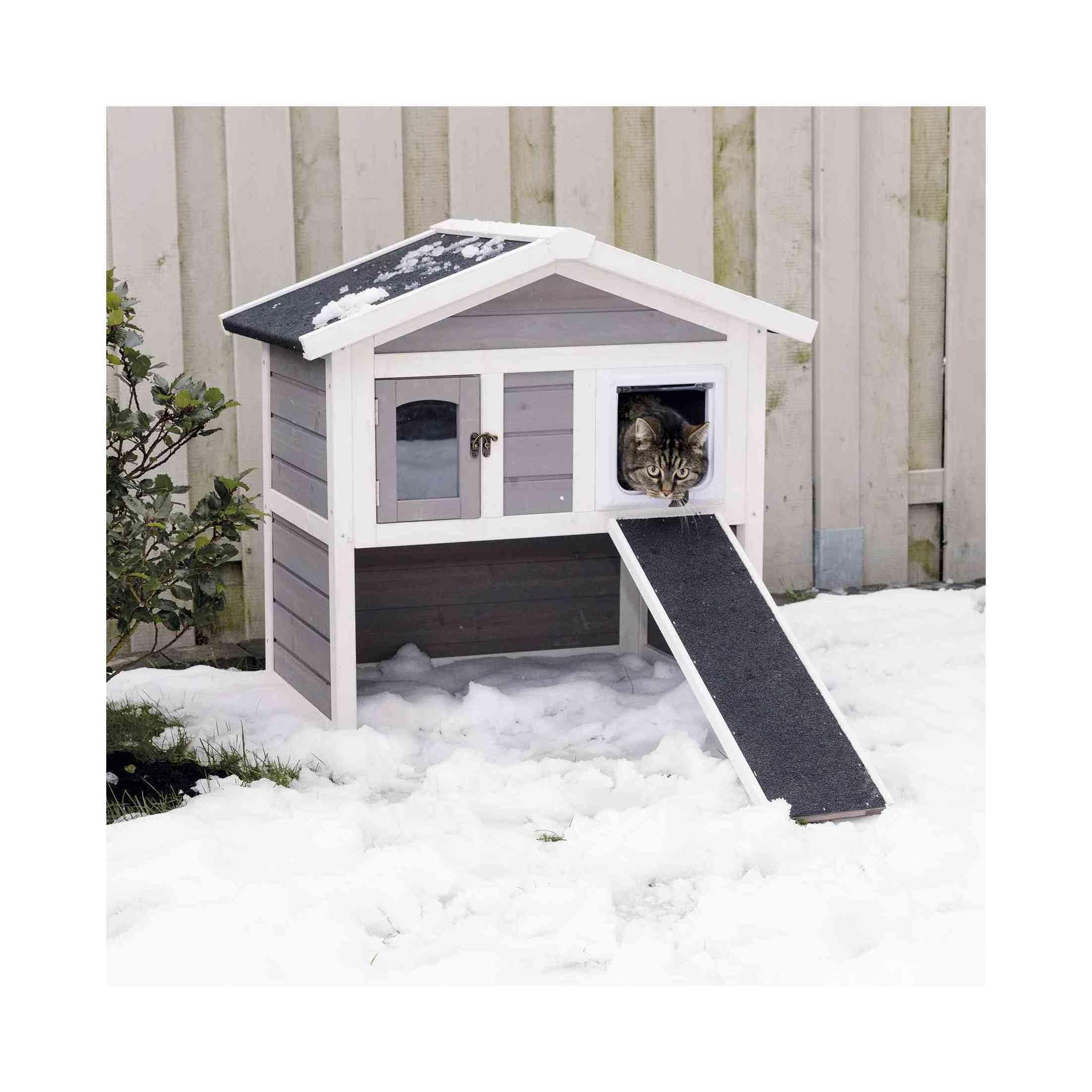 Trixie Insulated Outdoor Cat House, Weatherproof 2-Story Cat Home With A Ramp, 2 Covered Openings, Spacious Outdoor Shelter To R