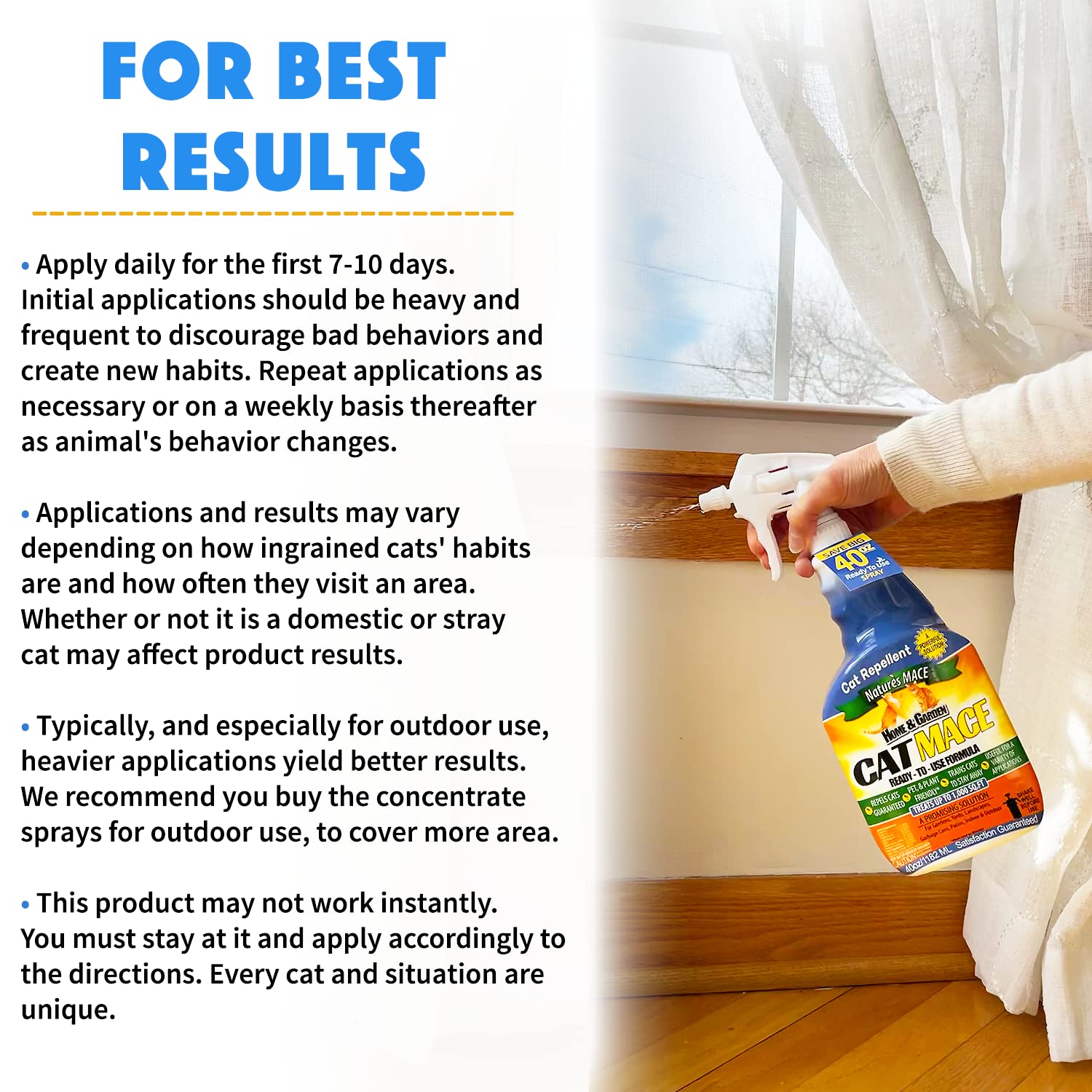 Natures MACE Cat Repellent Spray, 40 Ounce, Cat Repellent Spray, Keep Cats Out, Train Your Cat to Stay Out, Cat Training Tool,
