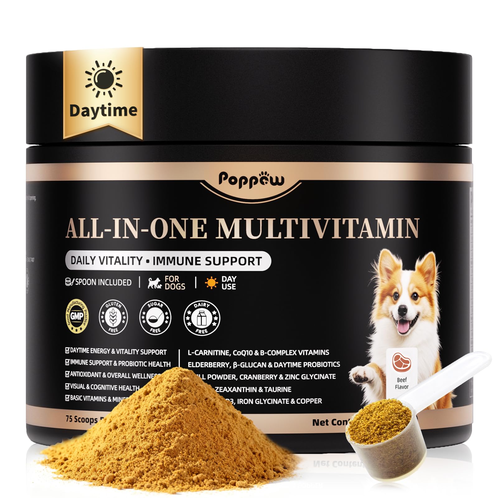 POPPAW Dog Vitamins and Supplements for Daily Energy, Immune, Antioxidants, Gut, Skin & Coat, Dog Multivitamin Powder for Homema