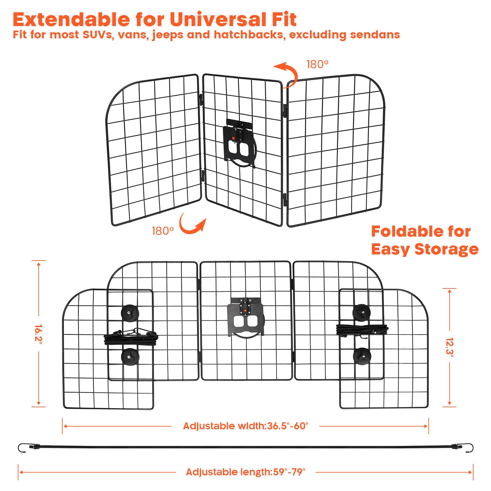 QuliMetal Dog Car Barriers for SUV, Human-Pets Interaction Window, 36.5'' to 60'' Adjustable, Heavy-Duty Wire Mesh Dog car Barri