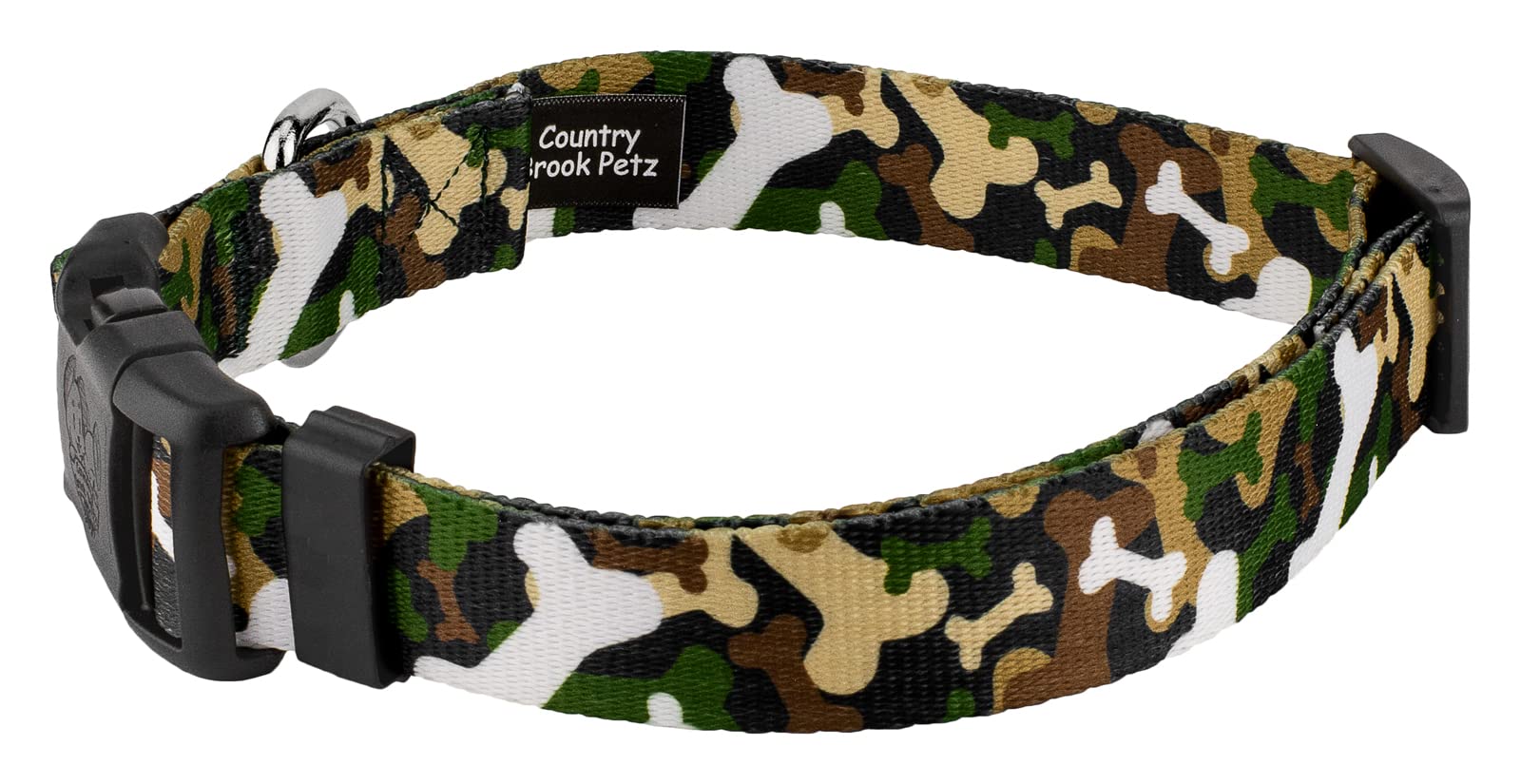 Country Brook Petz - Deluxe Woodland Bone Camo Dog Collar - Made In The U.S.A. - Camouflage Collection With 16 Rugged Designs (5/8 Inch, Small)