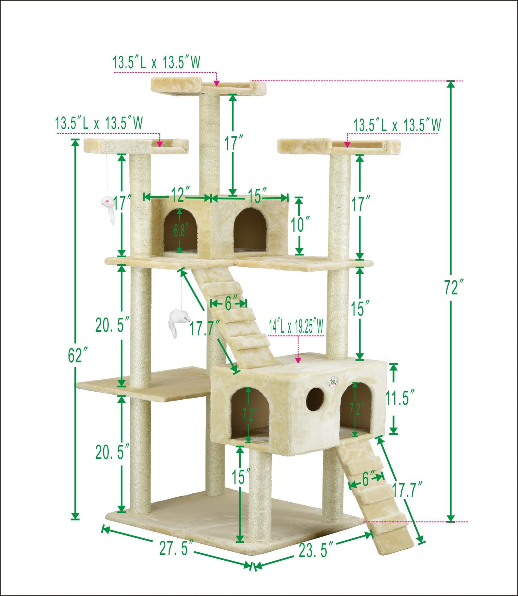 Go Pet Club Cat Tree, 50W x 26L x 72H, Beige