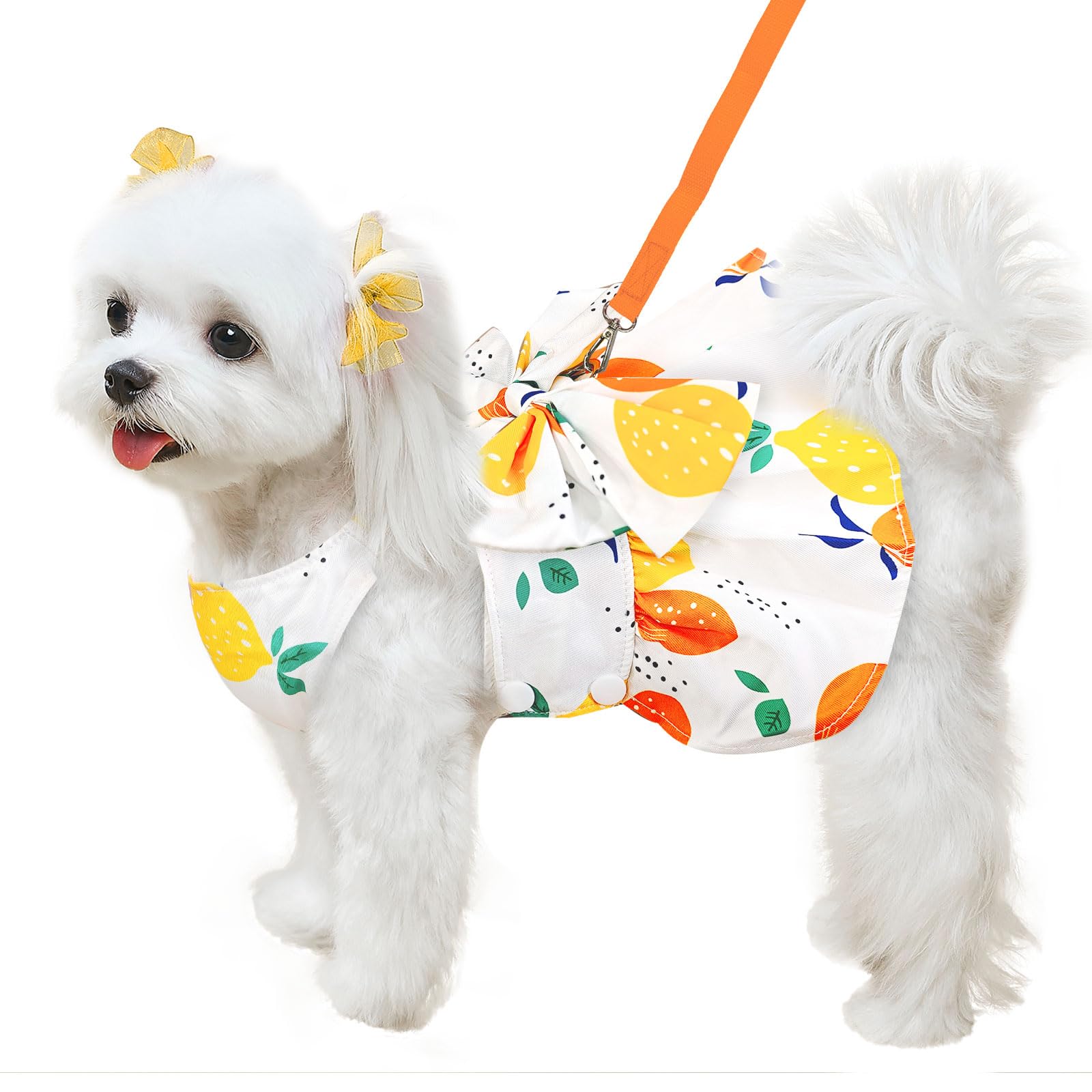Abrrlo Cute Dog Dress Small Dog Clothes For Girls Female Puppy Outfits Yellow Lemon Pet Summer Clothes Bowknot Doggy Cat Princes