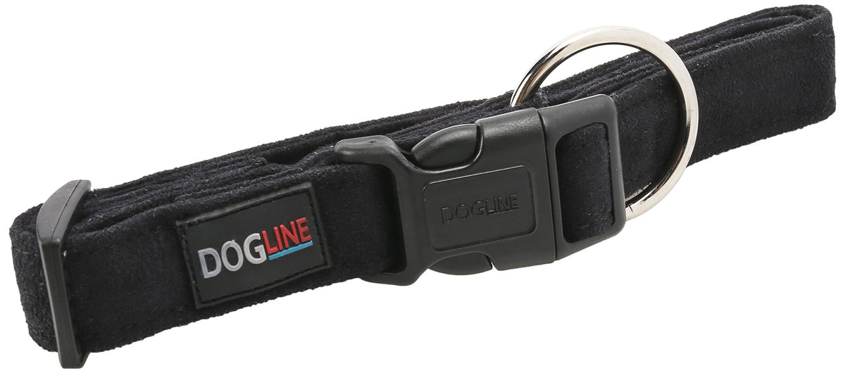 Dogline 15 To 25-Inch Comfort Microfiber Soft Padded Pet Puppy Dog Collar With Nylon Reinforcement, Large, 1-Inch Wide, Black
