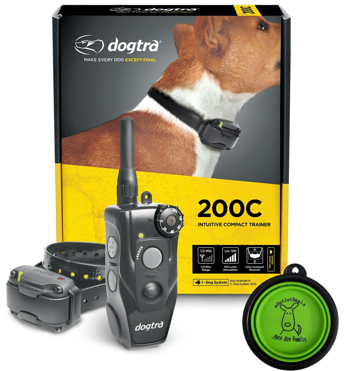 Dogtra E-Collar 200C / 202C Dog Training Collar System With Remote - 1/2 Mile Range, 1-2 Dog System - Rechargeable, Waterproof, 