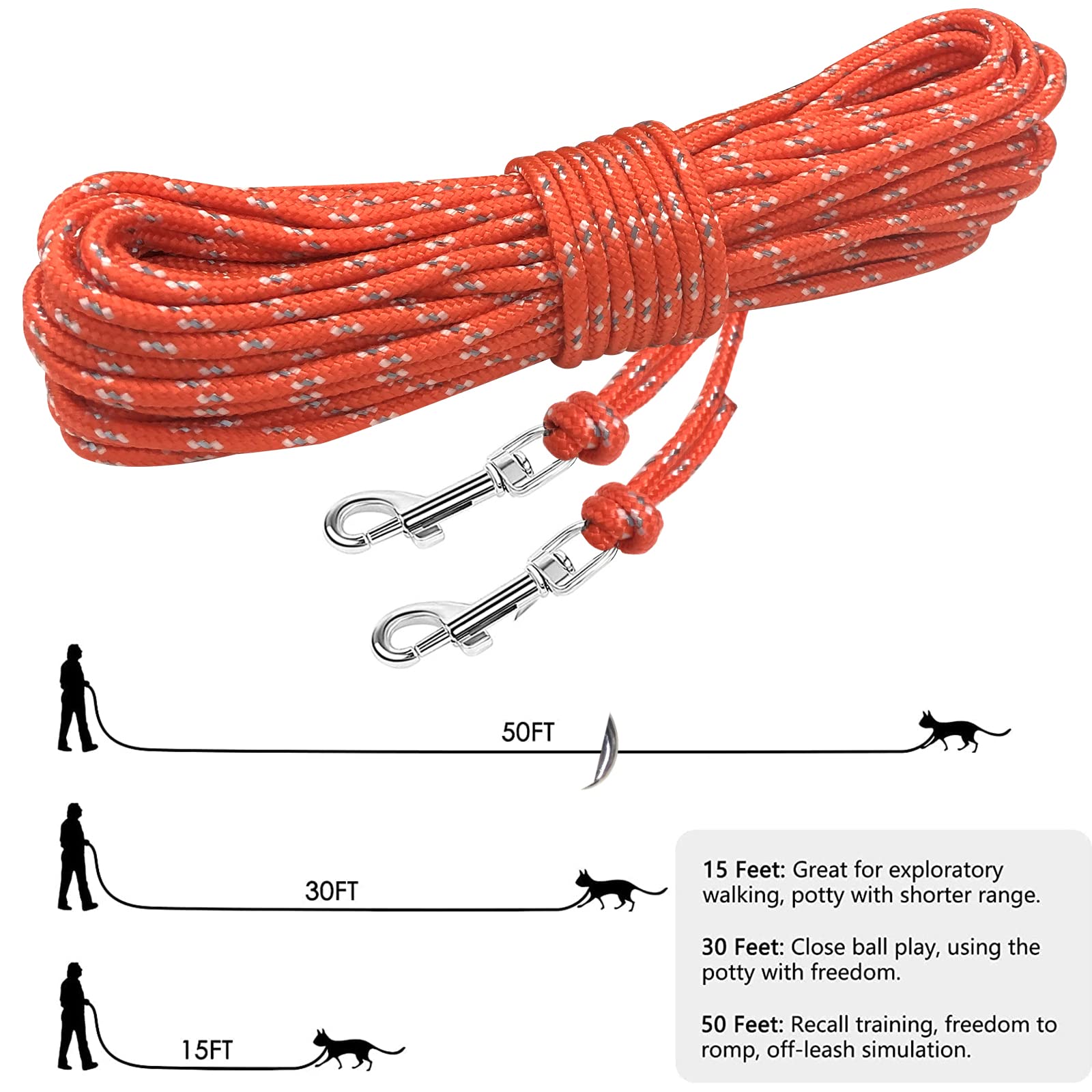 Rypet Reflective Cat Long Leash - 50 Ft Escape Proof Walking Leads Yard Long Leash Durable Safe Personalized Extender Leashes Tr