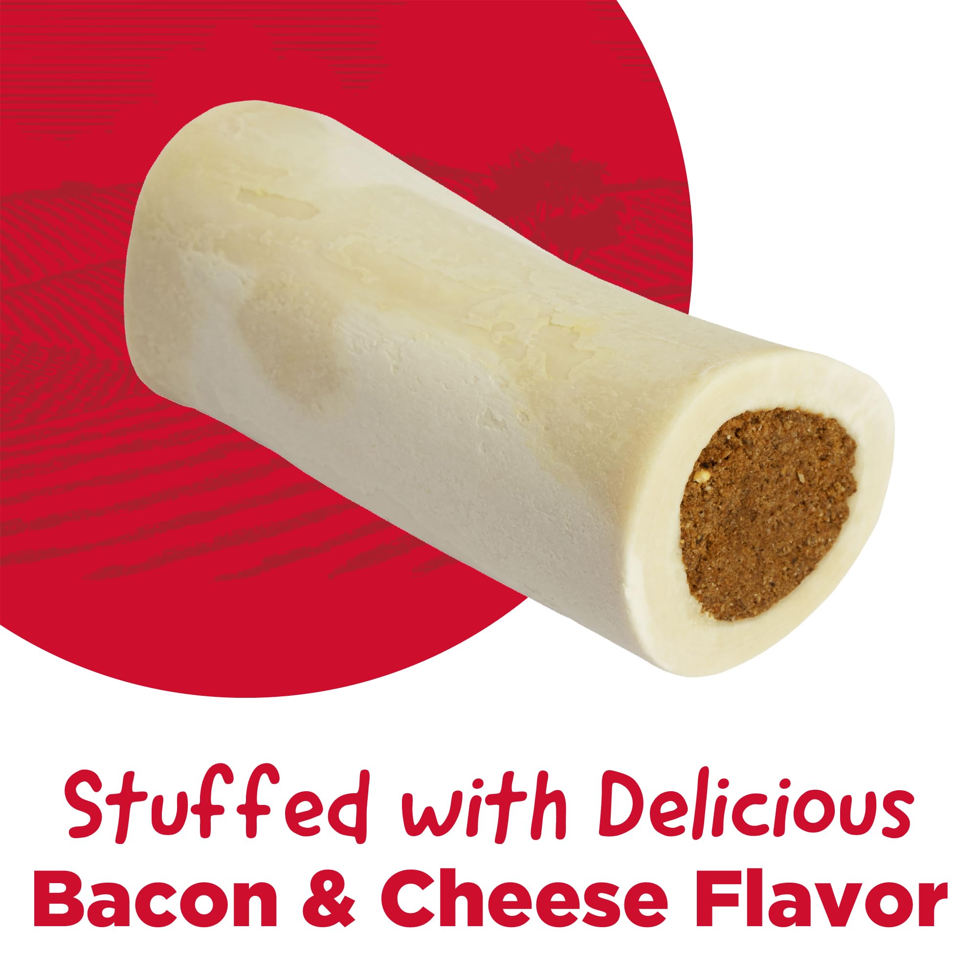 Country Kitchen Stuffed Shin Bone Bacon and Cheese Flavor Dog Treat, 100% Natural, Long Lasting, 1 Large Bone 5-6 inches