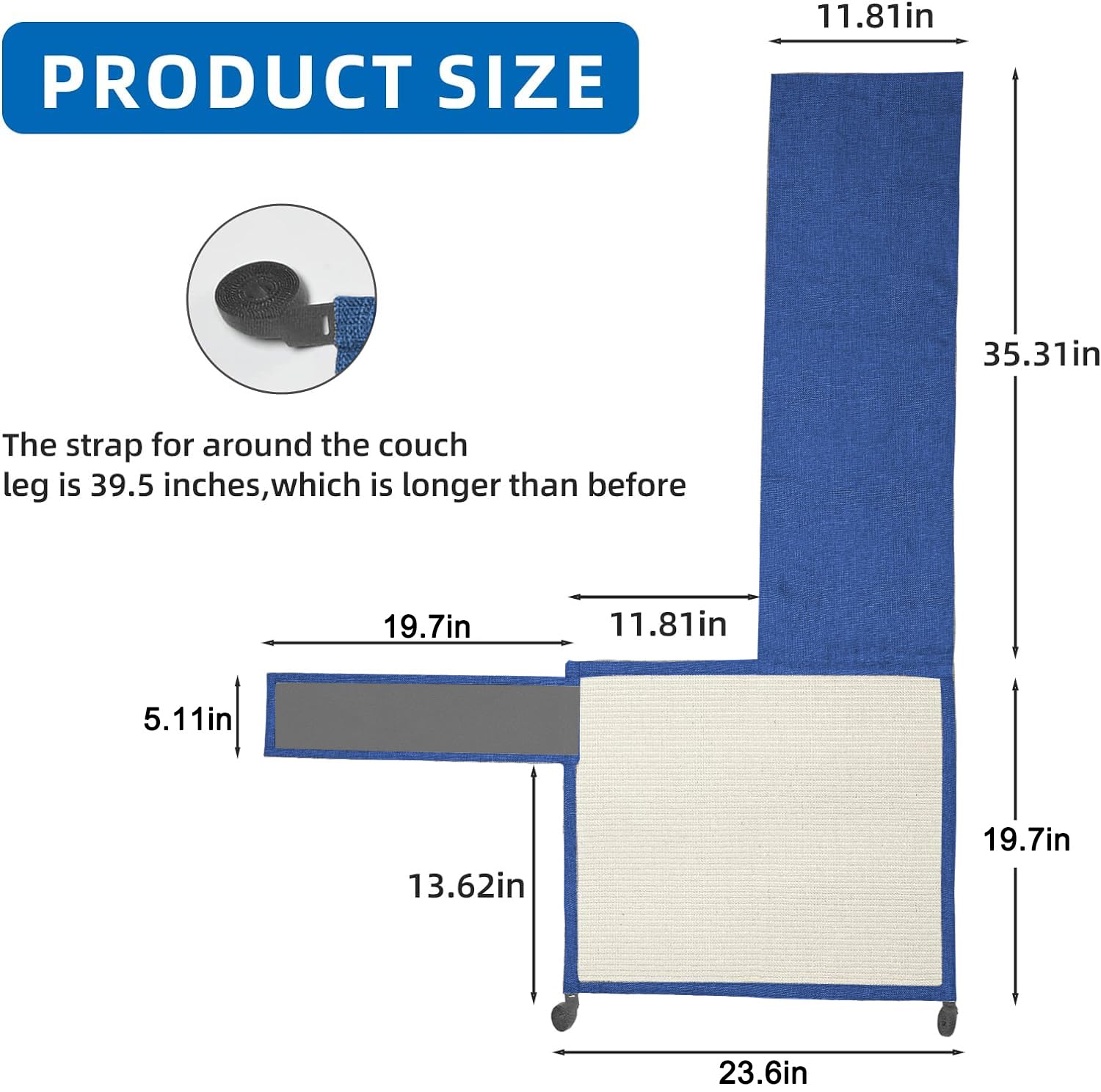 Cat Scratch Furniture Protector With Natural Sisal For Protecting Couch Sofa Chair Furniture (Dark Blue, Left Hand)