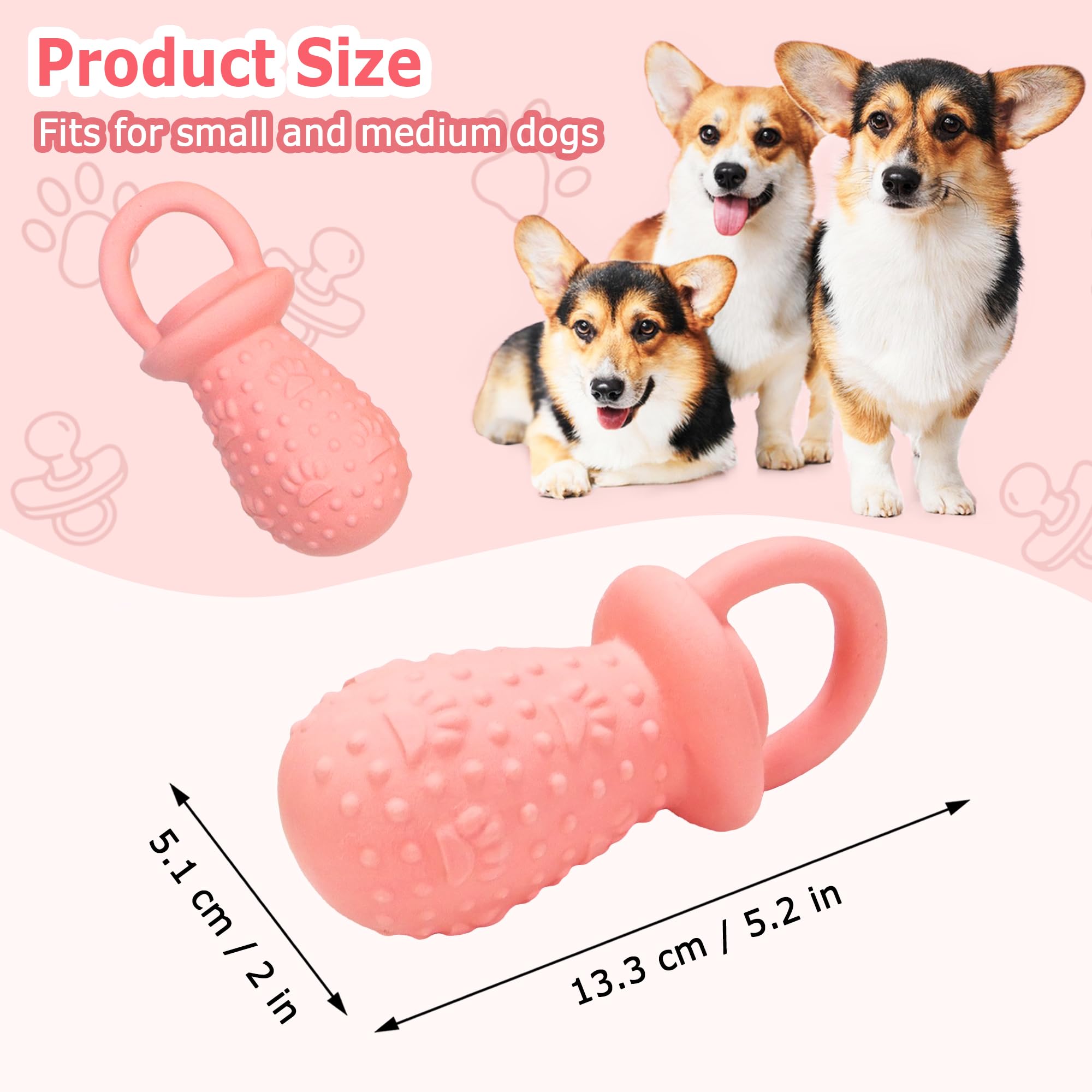 LLSPET Latex Chew Dog Toy - Durable Squeaky Pacifier for Small & Medium Dogs, 5.2" - Pink, Model HJ-XNZGWJ