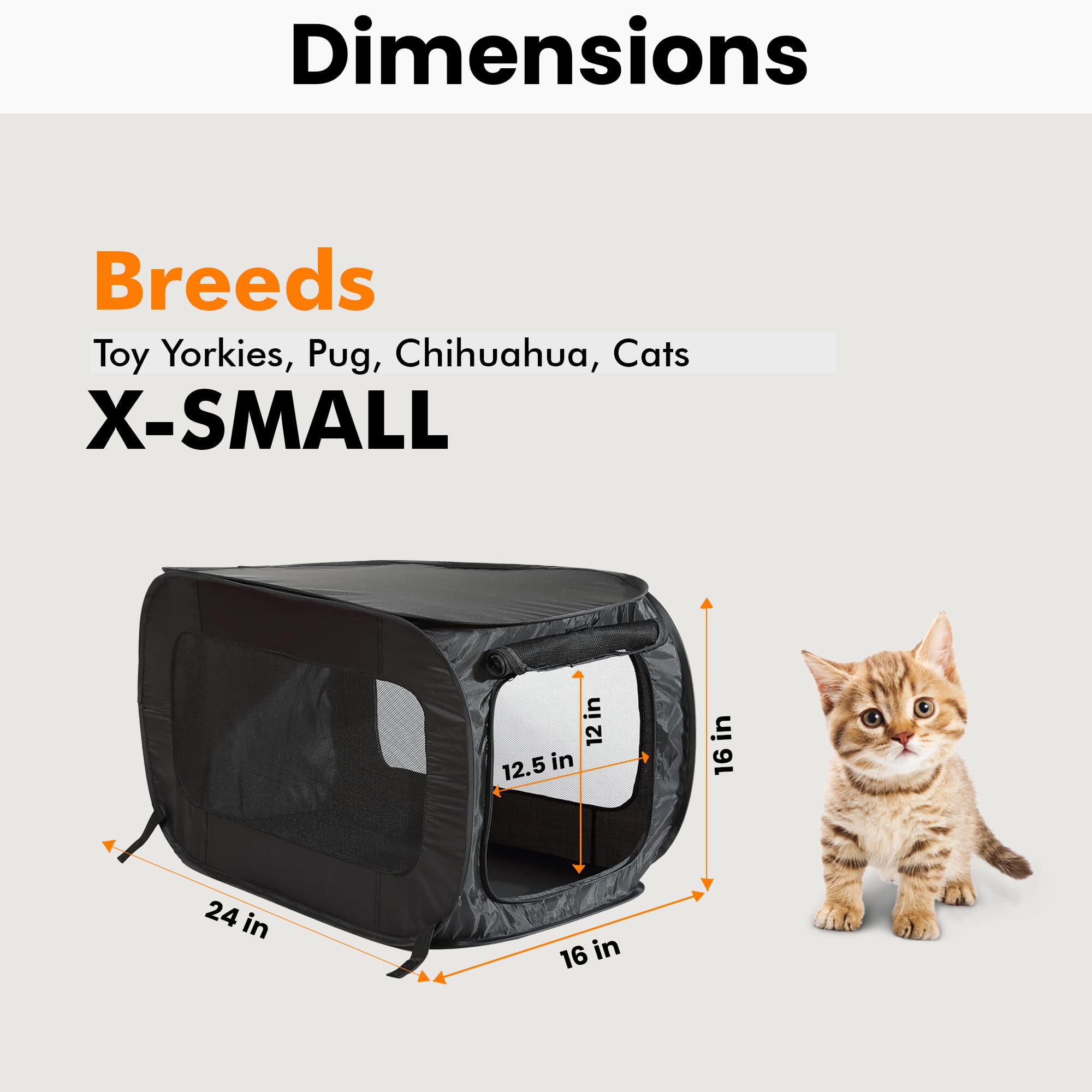 Beatrice Home Fashions Portable Pop Up Pet Kennel Crate, 24"L x 16.6"W x 16"H, Black, Model SOLPPK24BLK, Durable Polyester