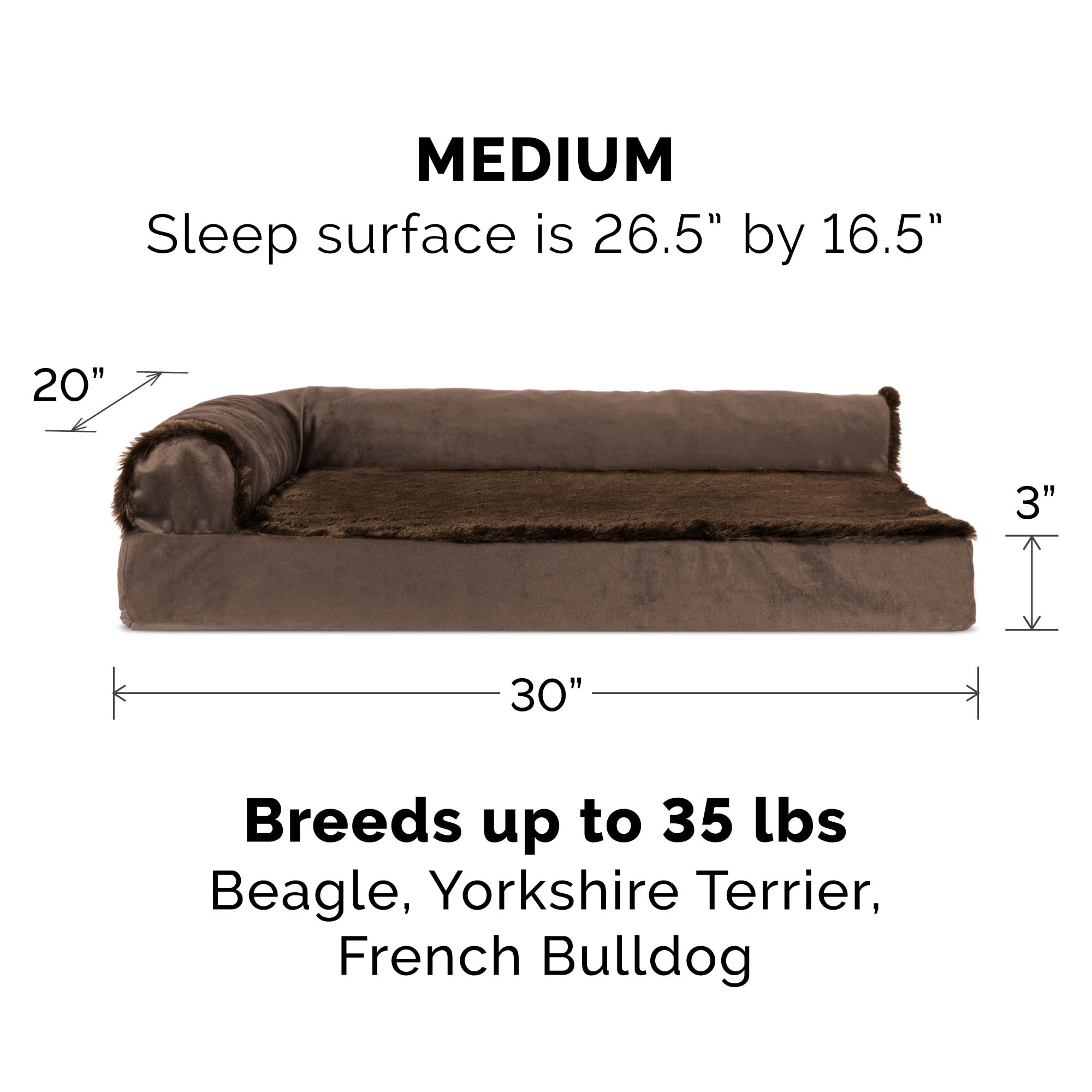 Furhaven Orthopedic Dog Bed for Medium/Small Dogs w/ Removable Bolsters & Washable Cover, For Dogs Up to 35 lbs - Plush & Velvet